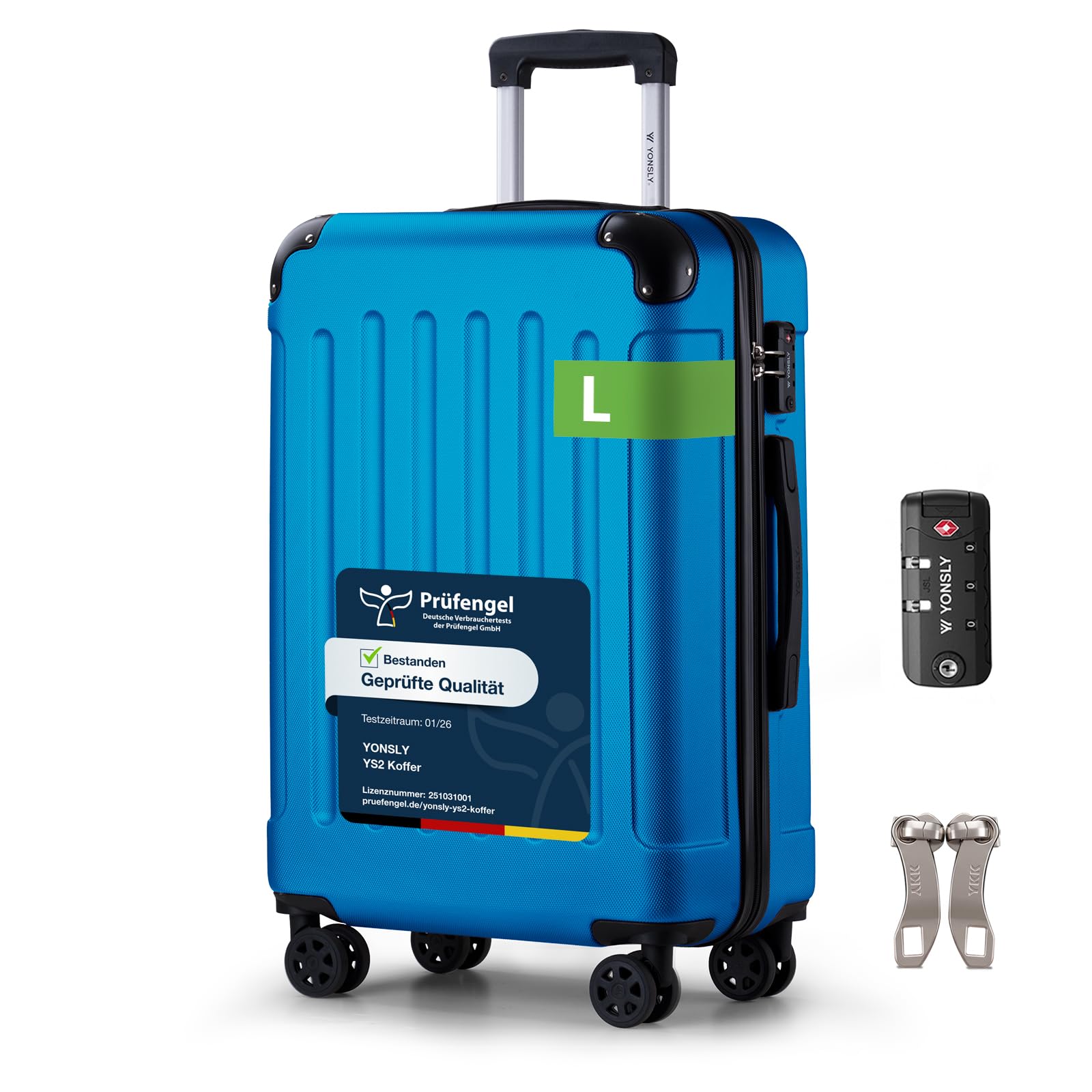 YONSLY Trolley Koffer Set, Reisekoffer, Rollkoffer Handgepäck, Kabinkoffer Suitcase, Gepäckset mit 360° Rollen, Hartschalenreisekoffer, Zahlenschloss, Gummigriff