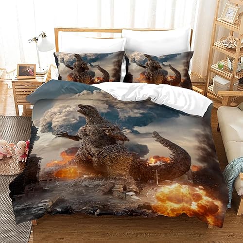 Miniatura 9 de Juego de funda de edredón para niños, tamaño individual, dinosaurio, funda de edredón 3D en negro y blanco para hombres, de microfibra, 1 pieza