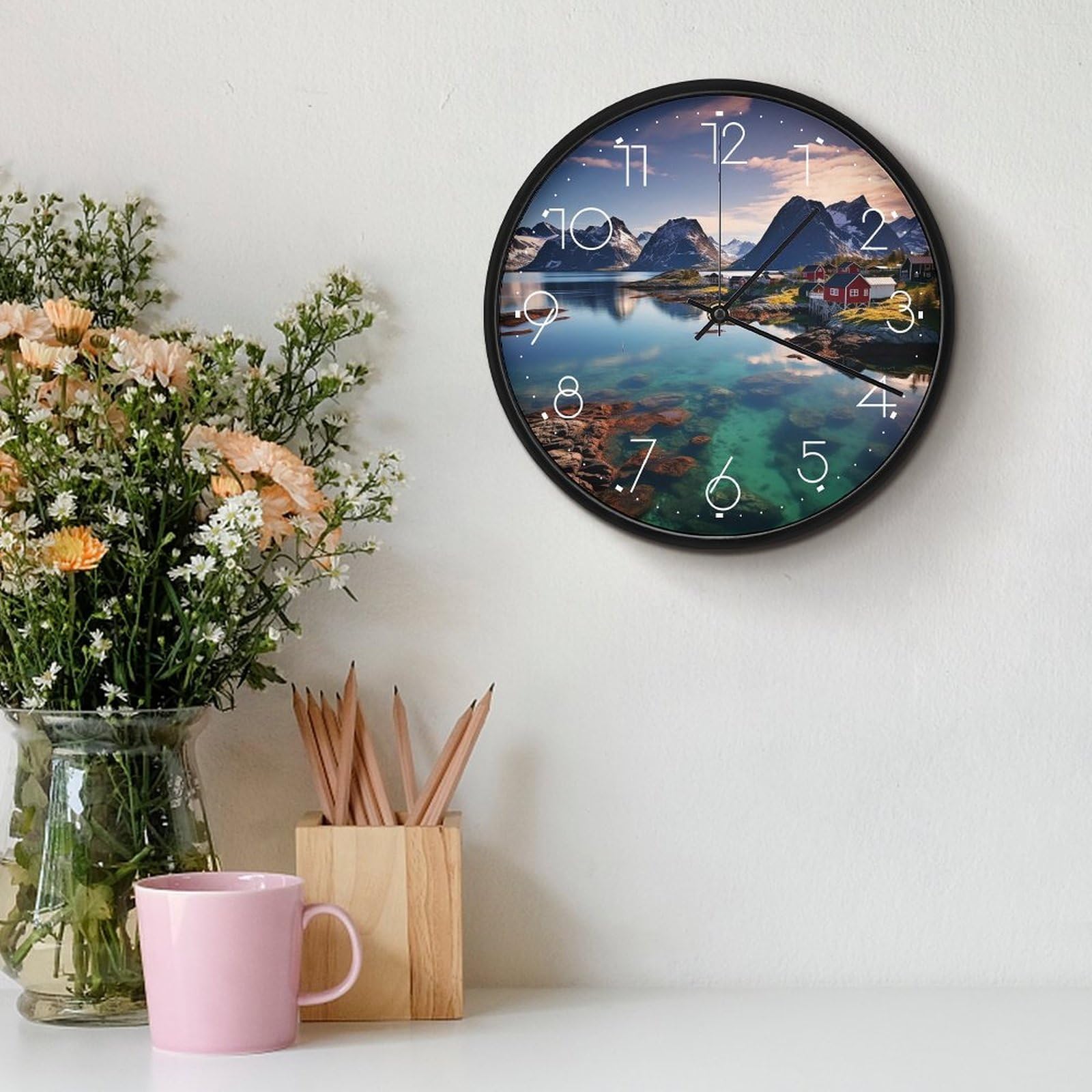 VIDI Horloge murale silencieuse à piles 25,4 cm - Horloge murale moderne sans tic-tac - Décoration pour cuisine, bureau, salle de bain, chambre à coucher