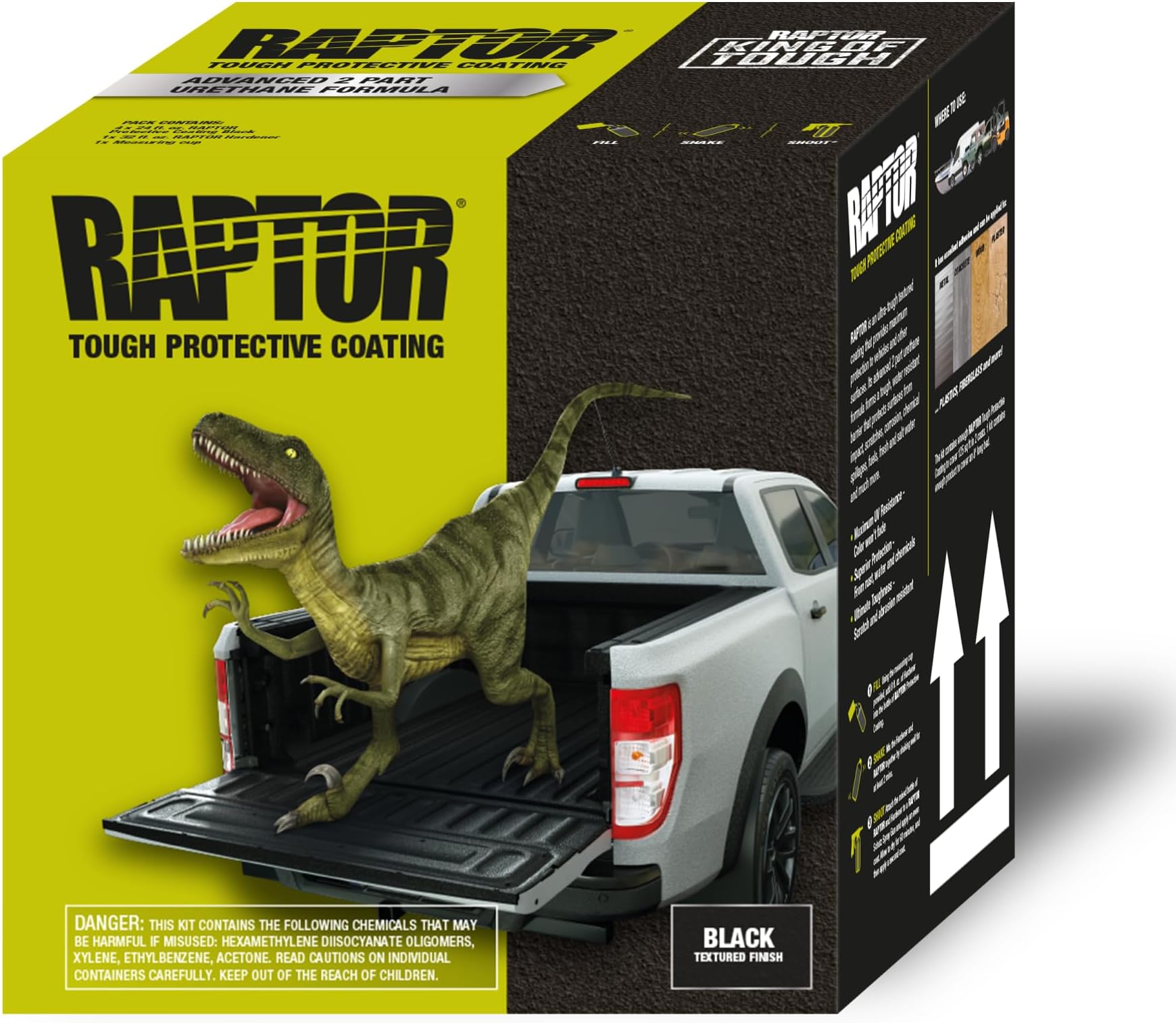 U-POL Raptor Black Urethane Spray - Truck Bed Liner Kit with Free Spray Gun, 4 Liters