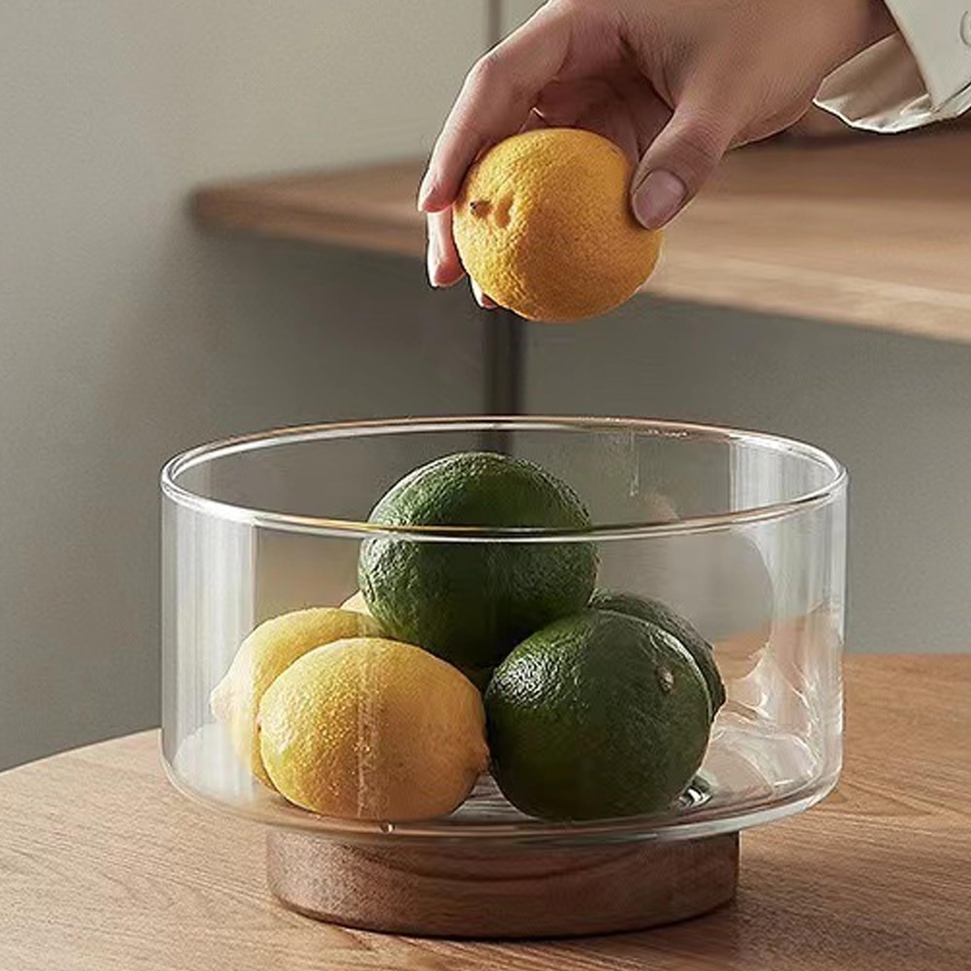 Insalatiera In Vetro Con Pinze Per Insalata In Legno,Versatile Piatto Da Portata, Materiale Vetro Senza Piombo, Design Di Grande Capacità, Alta Stabilità Per Insalate, Frutta