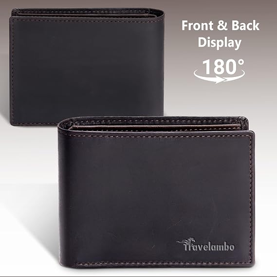 Travelambo Wallet for Men Real Leather Mens Bifold Wallet RFID Blocking - Thin & Stylish with ID Window in Gift Box (Crazy Horse, Coffee)