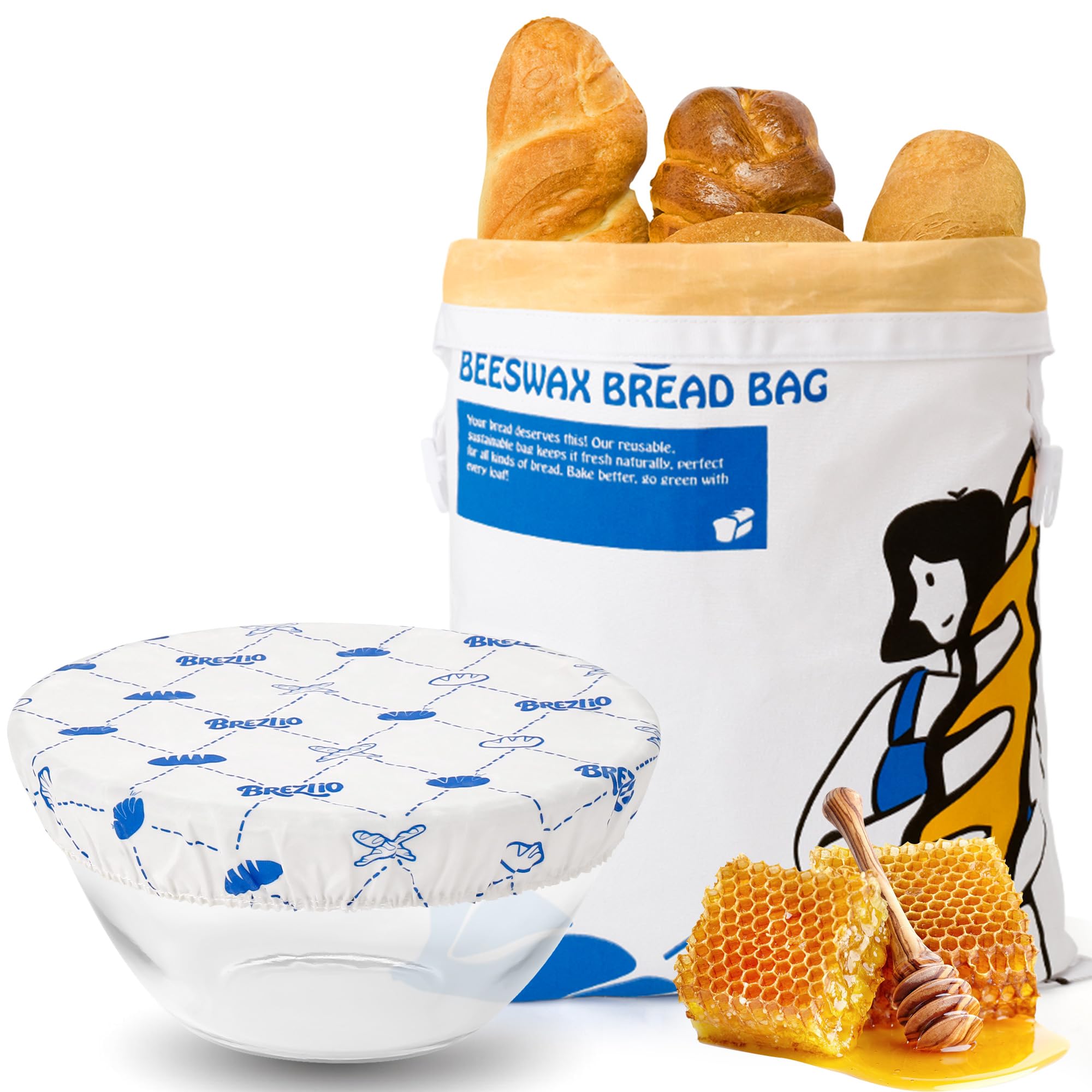 Sacchetto per pane in cera d'api naturale con coperchio a ciotola, riutilizzabile per mantenere fresco il pane a lievitazione naturale – Contenitore per il pane senza plastica (bianco)