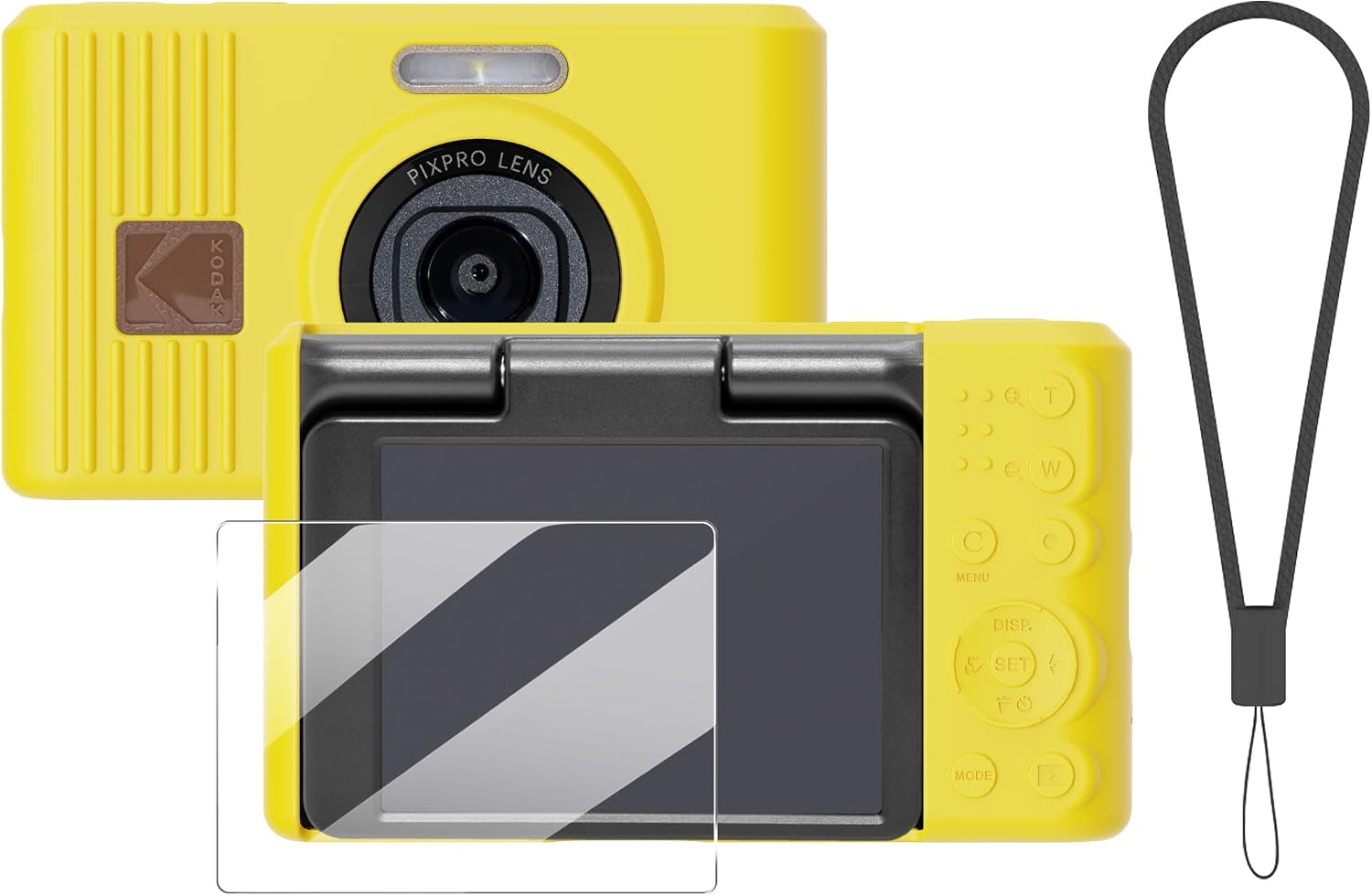 Silicone Protective case for Kodak Pixpro C1 Digital Cameras, with Screen Protector and Lanyard, for Kodak Pixpro C1 Accessories -(Yellow)