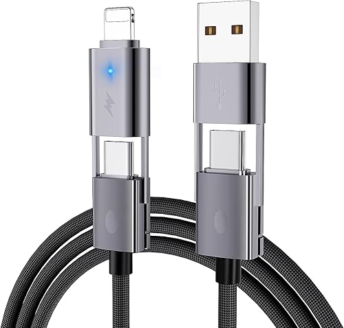 Cable USB C 4 en 1, paquete de 2 cables de carga rápida multitrenzado redondo de 6 pies, PD 65 W 27 W, transferencia de datos de 480 Mbps,