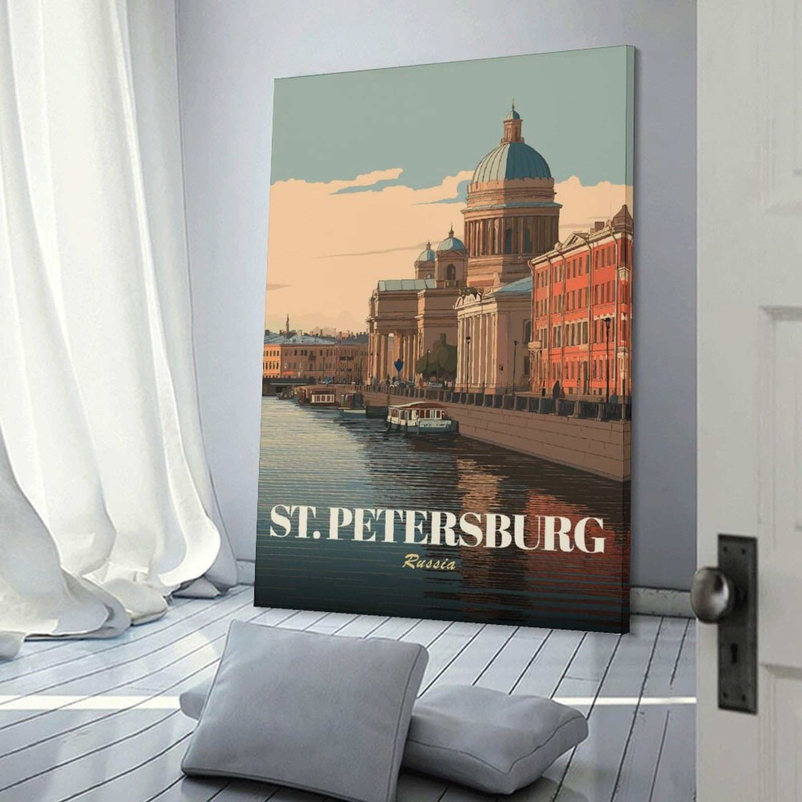 Junmoney St. Petersburg Vintage Travel Canvas Wall Decor, 16x24inch(40x60cm), for Gallery Wall Decor And Room Displays, Wall Decor Suited to Curated Displays
