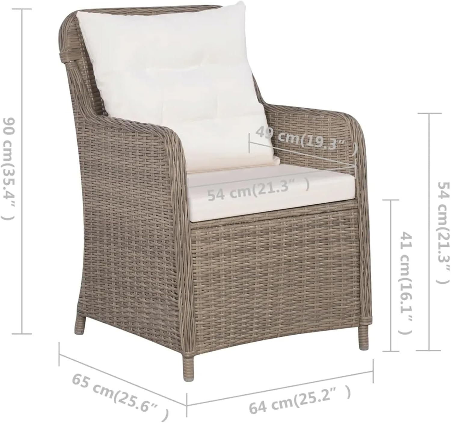 3-Piece Patio Furniture Set, Small Outdoor Wicker Rattan Bistro Set with Cushions & Glass Table for Garden, Balcony, Poolside