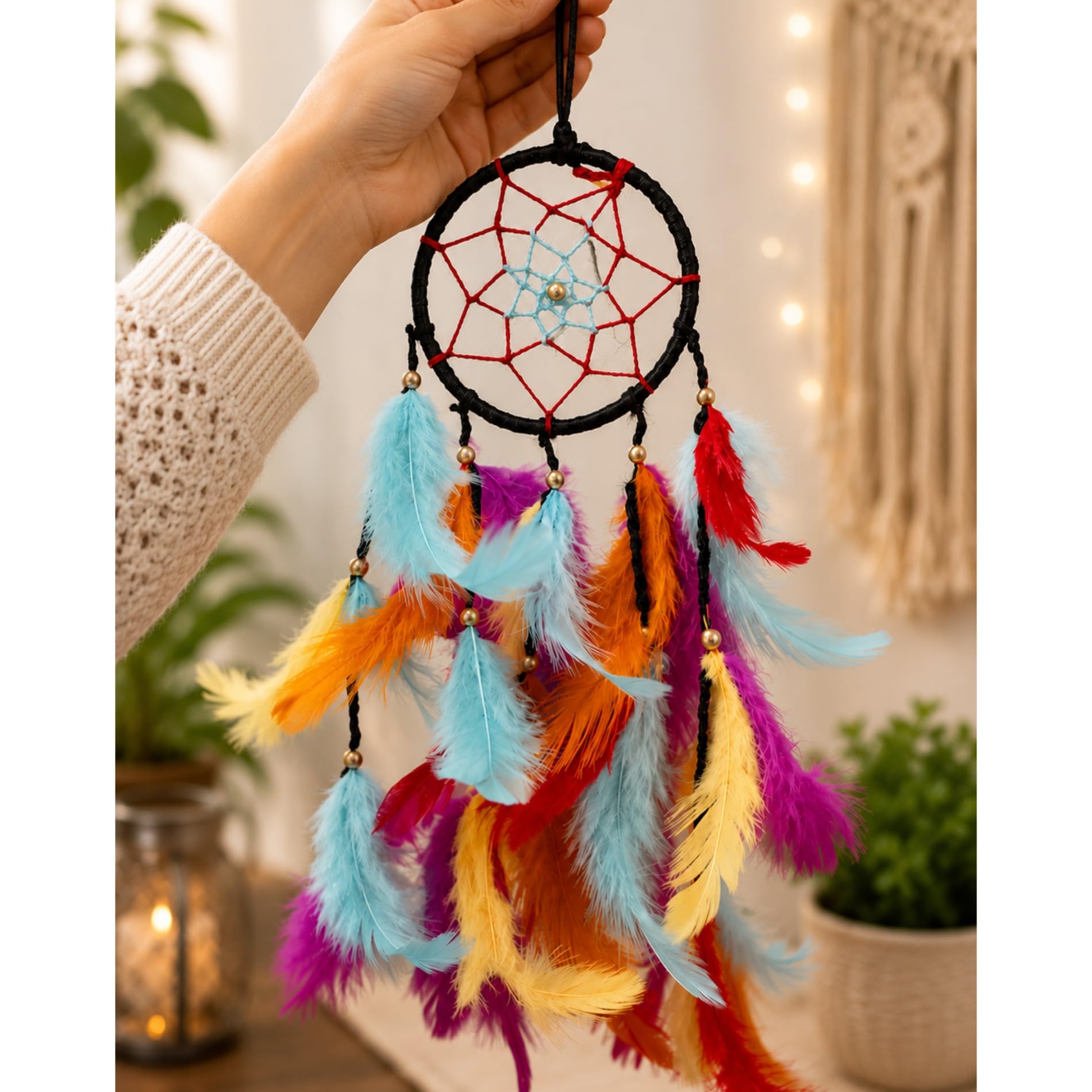 Handmade Dream Catcher Car Hanging & Wall Hanging | Colorful Feather Boho Home Decor for Bedroom, Living Room, Office & Rear View Mirror-image-15