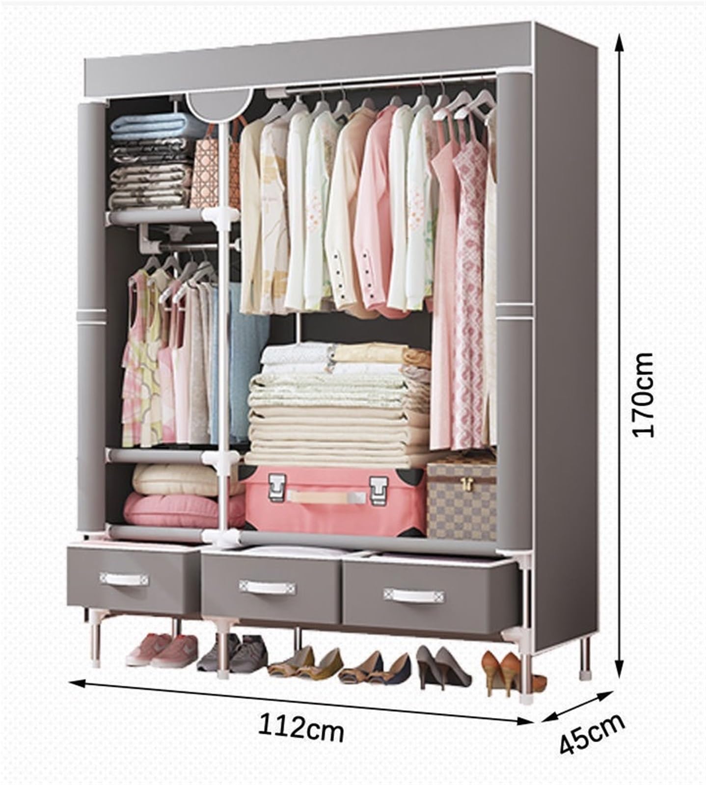 Wardrobe Closet Schrank Tragbarer Kleiderschrank-Aufbewahrungsorganisator, Hängeregal Aus Metall Mit Vliesstoff Closet Aufbewahrungsschrank(Brown,112x45x170cm)