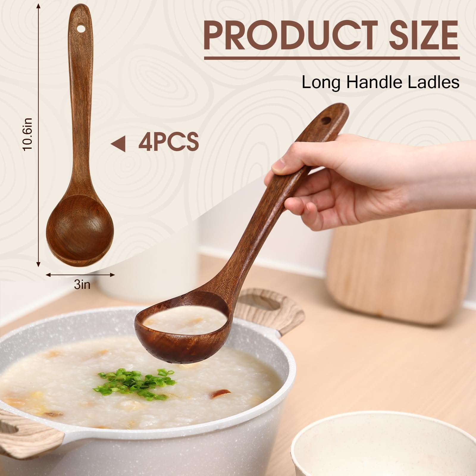 Honeydak 4 Pcs Wooden Ladle 10.6x3