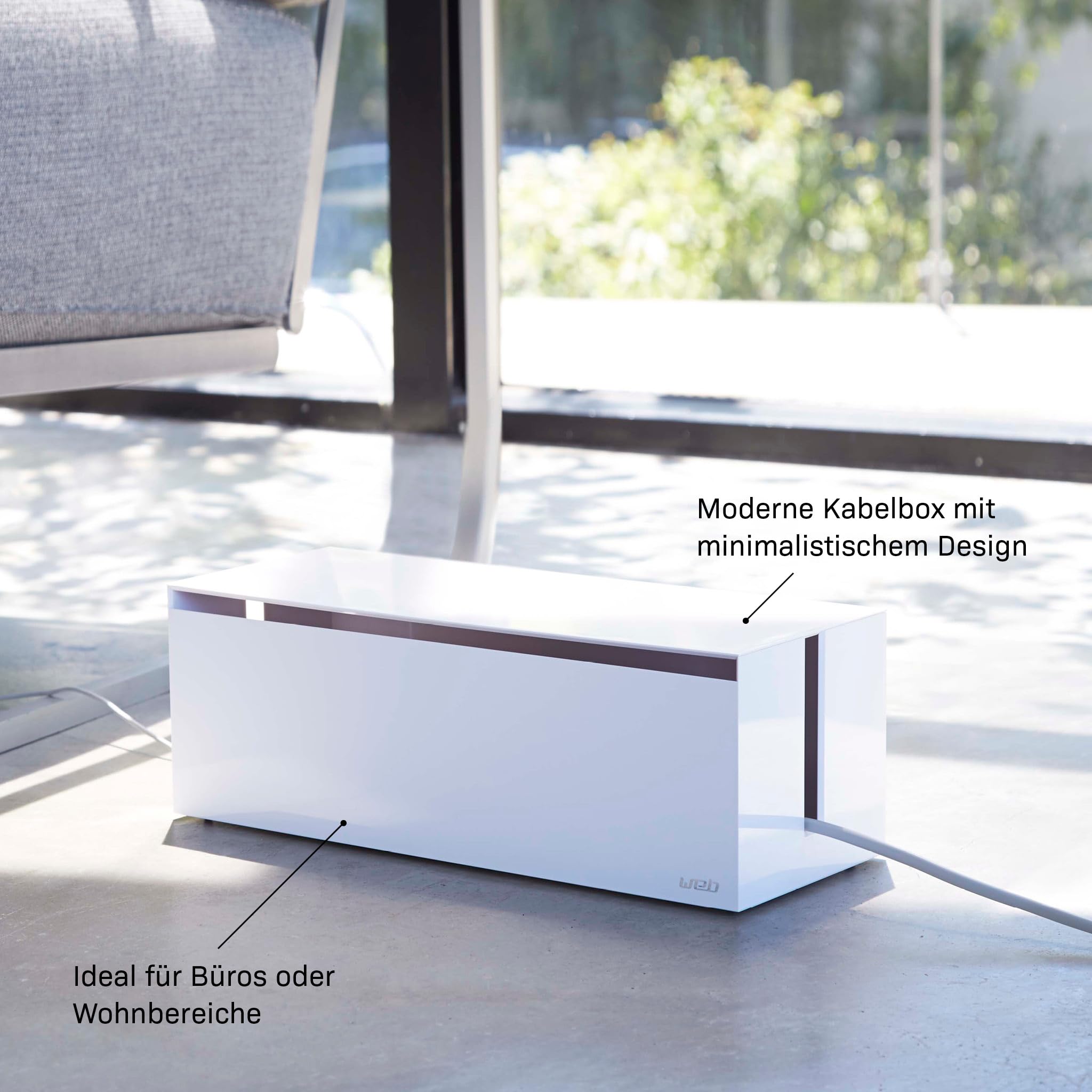 Yamazaki Web Kabelbox aus PC-ABS-Harz - mit Deckel, für Kabel/Steckdosenleisten/Ladekabel, modern - 15,5 x 40 x 14,5 cm, Japanisches Design, weiß