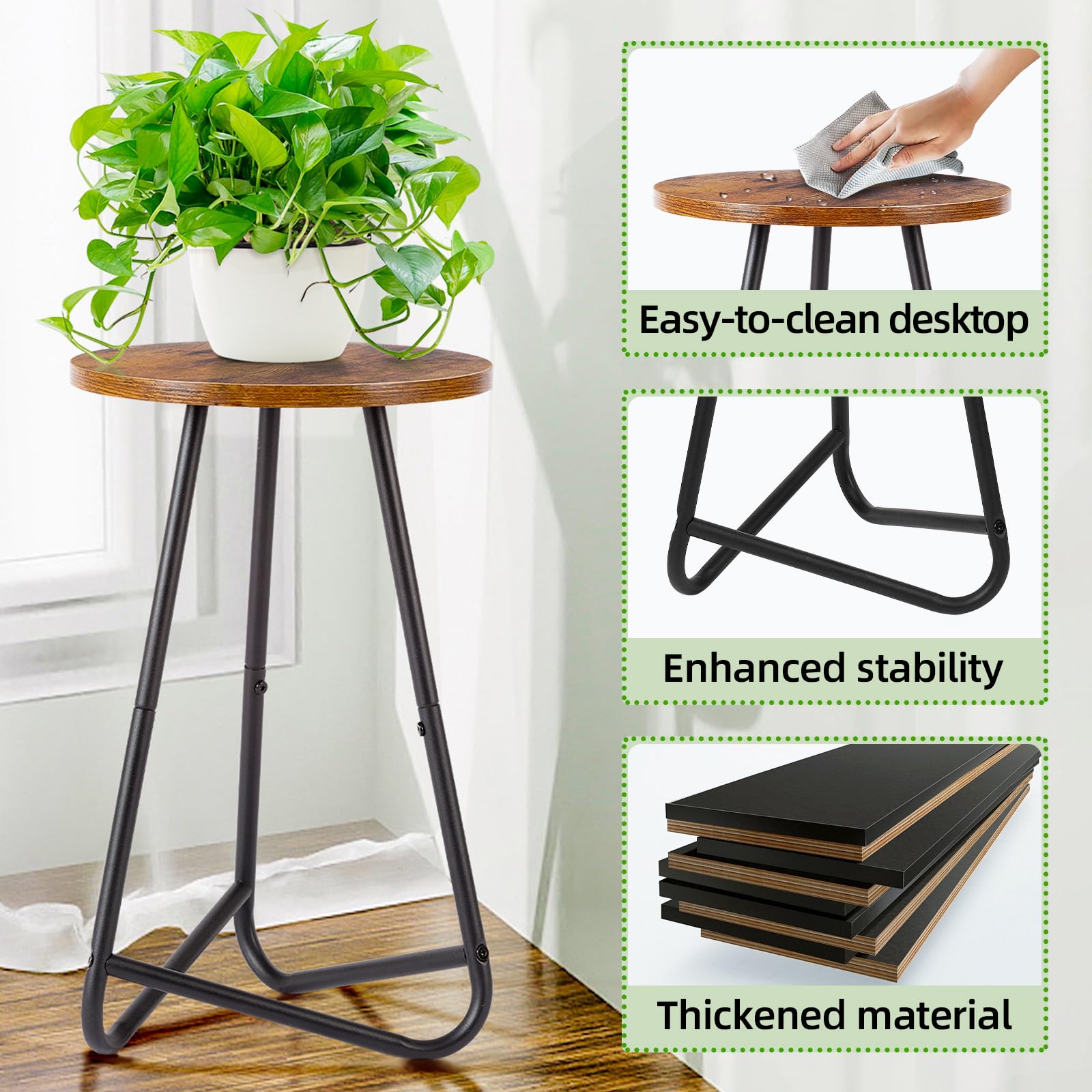 HDANI 50 cm Piccolo Supporto per Fiori Set di 2,Mensola in Legno per Piante,Mensola Moderna per Piante da Interno per Soggiorno,Balcone e Ufficio,Marrone-Nero Rustico