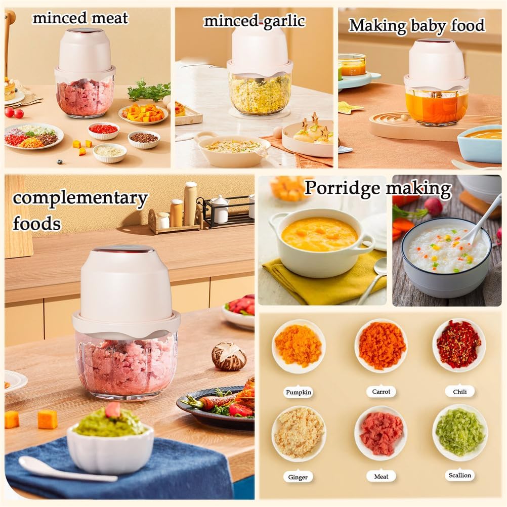 Baby Food Processor, Meat Grinder with Glass Bowl, with Stainless Steel Blades, One-Touch Control, Kitchen Appliances Are A Good Helper, for Housewarming Gifts