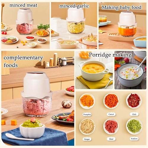 Miniatura 4 de Procesador de alimentos para bebés, picadora de carne con cuenco de vidrio, con cuchillas de acero inoxidable, control de un solo toque, los