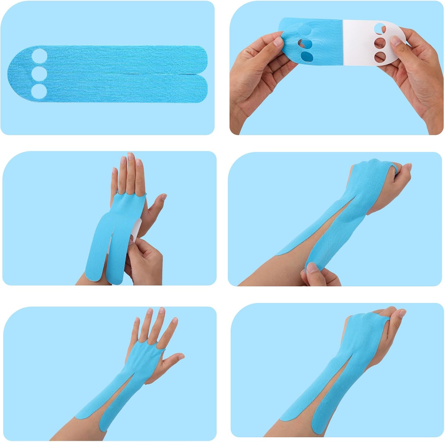 10pcs Pre-Cut Kinesiology Tape for Hands, Breathable Latex-Free Sports Tape Waterproof Elastic Athletic Accessories for Wrist Hand (Blue)