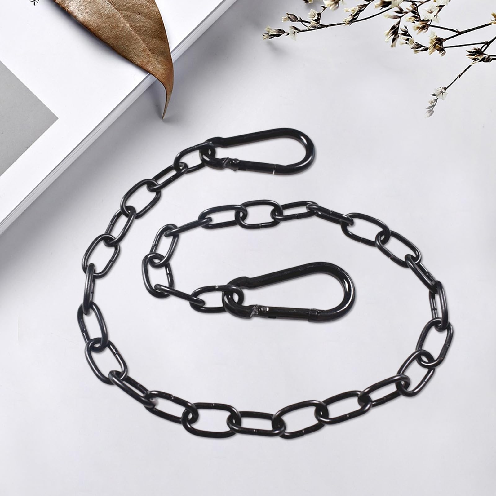 2 Pcs Gate Chain Lock,Black Metal Chain ,Stainless Steel Gate Link Chain Lock with 2 Detachable Carabiners for Outdoor Fences Pet Cages - Image 3