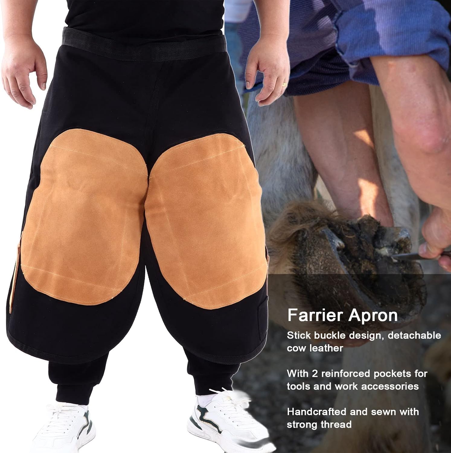 with Pocket Canvas Horse Stable Apron Farm Accessories,Cattle Horse Farrier Apron,Professional Chaps Apron for Garden,Farms, Breeding, Stables Use, Cattle Horse Farrier Apron, with Pocket Canvas