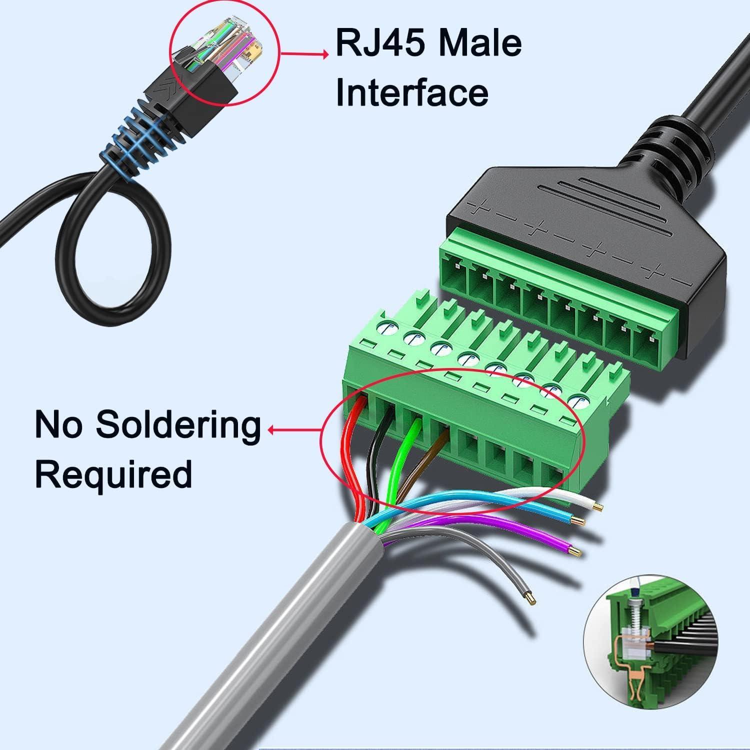RJ45-Stecker auf 8-poligen Schraubklemmen-Adapter, RJ45, 8p8c auf 8-poligen Bolzenanschluss, für Cat 5/5e/6 Ethernet-Extender, CCTV, Digital-DVR-Netzwerkadapter, 10 Stück
