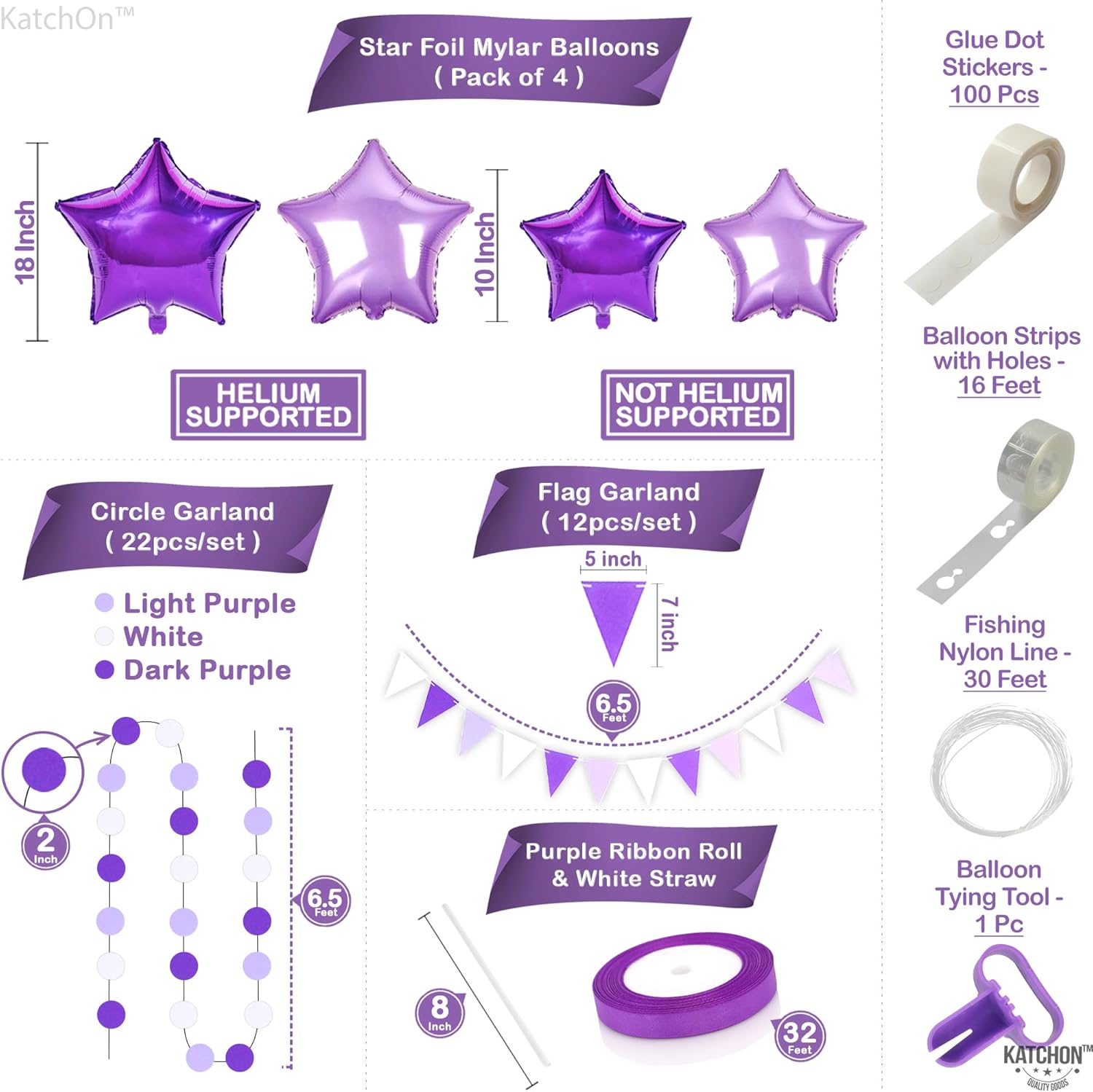 KatchOn, Purple Graduation Decorations Class of 2025 - Pack of 134 | 2025 Balloon Arch Kit with 115 Balloons, 40 Inch 2025 Number, Fringe Curtain & Accessories