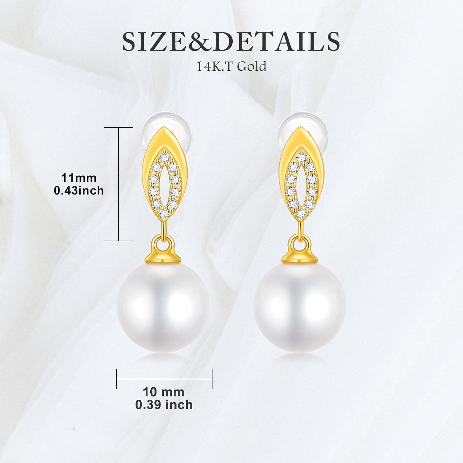SISGEM 14k Gold Natural Diamond and Pearl Stud Drop Earrings for Women, Fine Jewelry Gifts for Her, 10 MM Freshwater Cultured Pearl