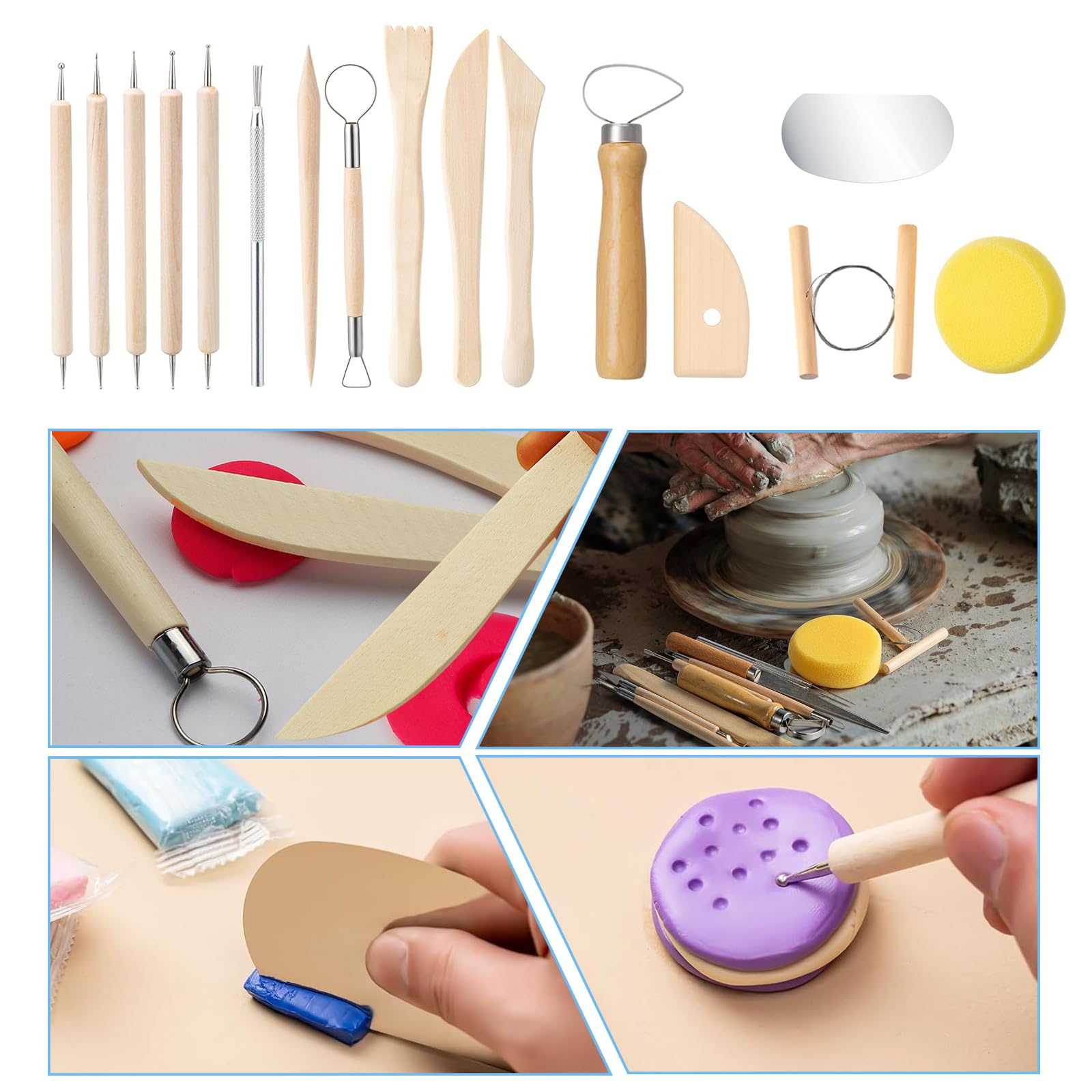BDHYYM 19-delige Pottenbakkersgereedschapset – Modelleergereedschap Met Opbergtas – Voor Polymeerklei, Keramiek En Sculpturen