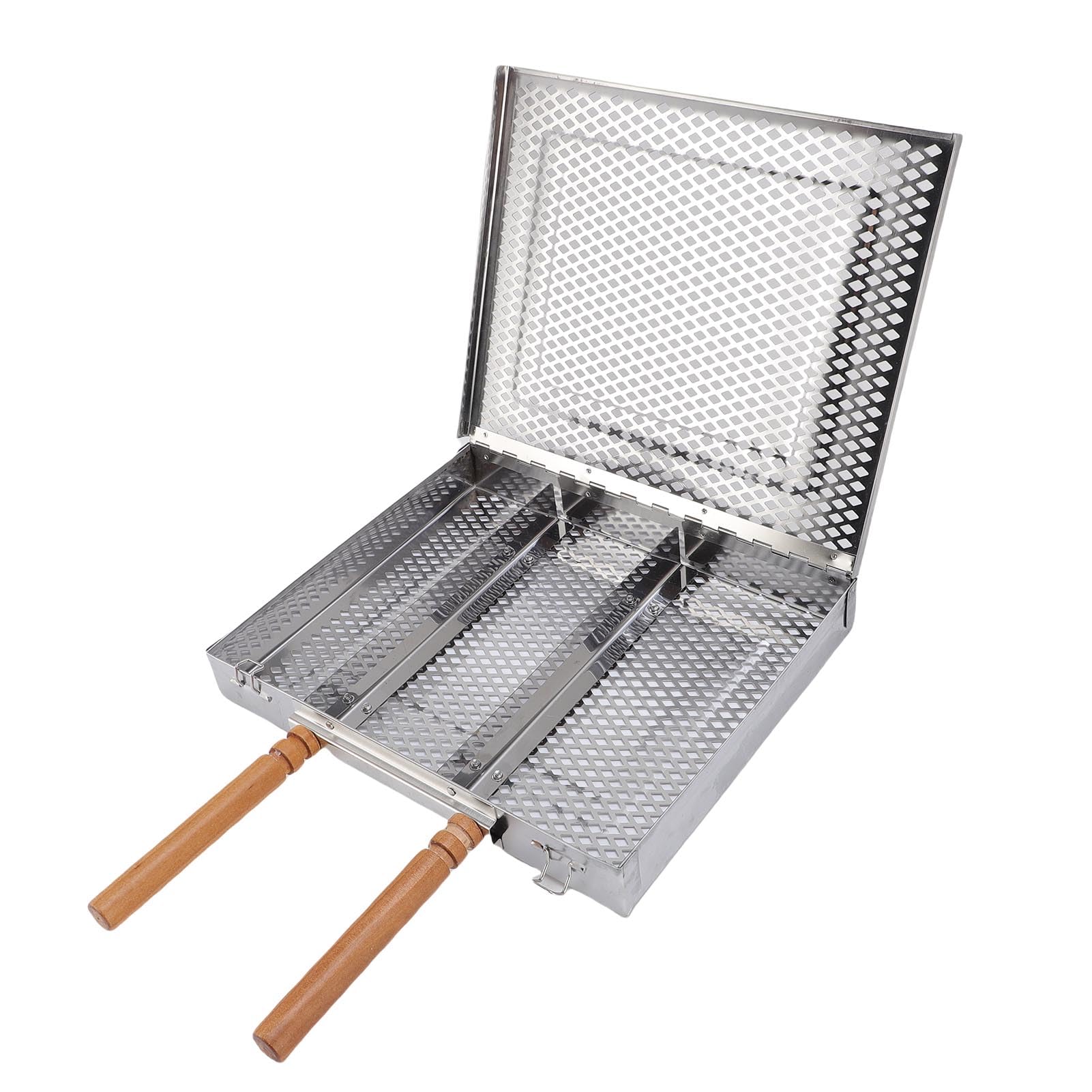Generic Cestello per Barbecue Resistente Griglia in Acciaio Inossidabile Regolabile per Pesce Carne Verdure per Campeggio e Picnic Argento 12,0x1,6x10,0 Pollici (doppia maniglia)