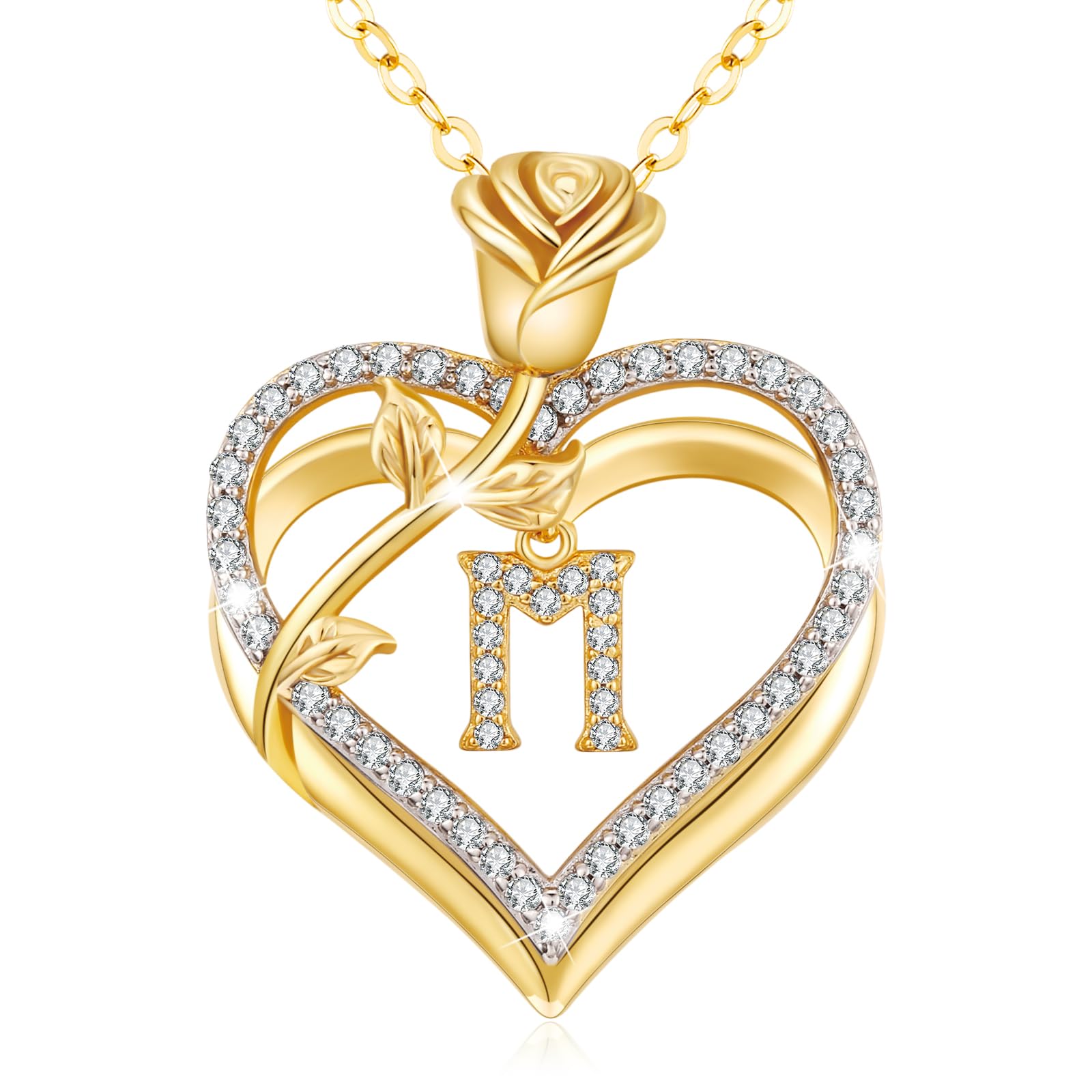 Collar Mujer A-Z Inicial de Nombre Colgante Corazon, Collar Plata de Ley 925/Latón Regalo Cumpleaños Mujer Mamá Novia para Aniversario día de San Valentín Regalos Día de la Madre