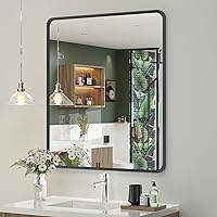 Vista 34 de OKPAL 16x24 Espejo de baño de bronce, espejo de marco de bronce rectangular redondeado, espejo de tocador de baño de bronce cepillado para montar