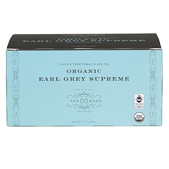 Harney & Sons Organic Earl Grey Supreme | Box of 50 Organic Earl Grey Tea Bags with Black Tea & Bergamot Oil, Individually Wrapped Teabags