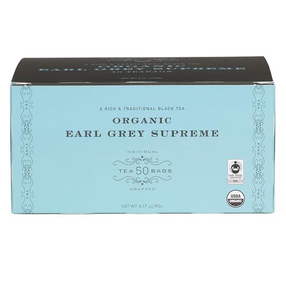 Harney & Sons Organic Earl Grey Supreme | Box of 50 Organic Earl Grey Tea Bags with Black Tea & Bergamot Oil, Individually Wrapped Teabags