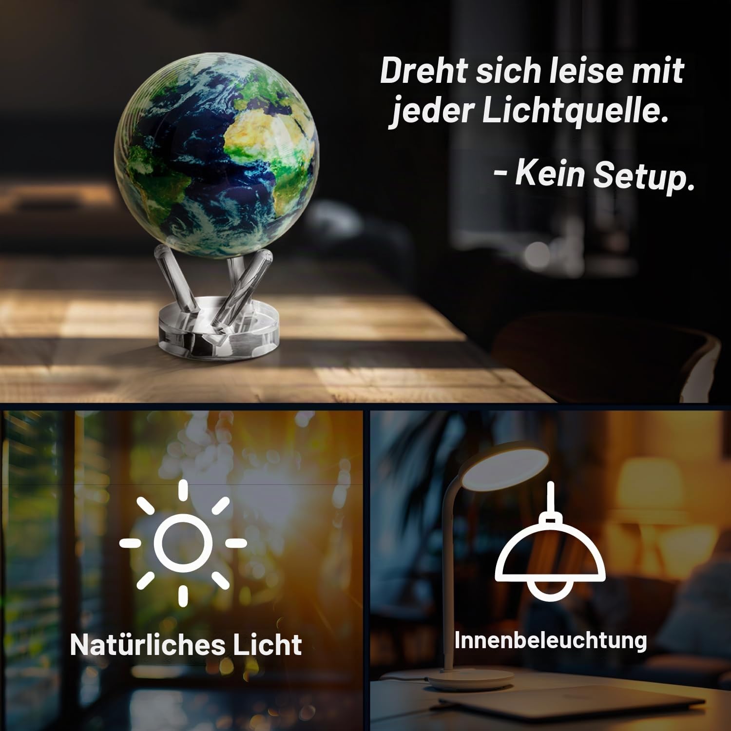 MOVA Globus Erde mit Wolken Klassik (4,5") – Solar Globus | Rotierender Globus Weltkugel ohne Batterien | Selbstdrehender Globus Deko | Luxus Globus für Büro und Zuhause | 11.5 CM