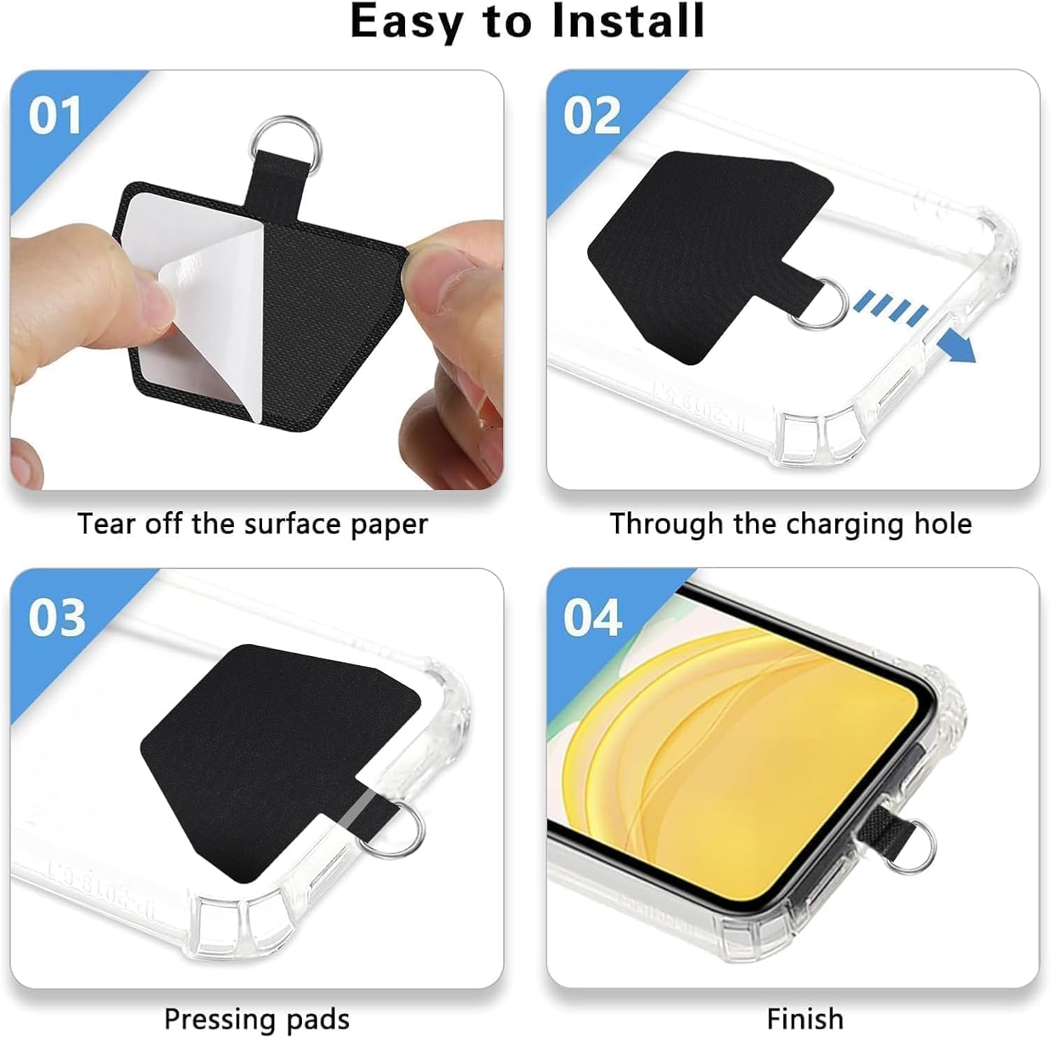 2 Pack Adhesive Phone Tether Tabs, Suitable for Smartphone Cases and Wrist or Crossbody Lanyard or Strap, Black - Image 2