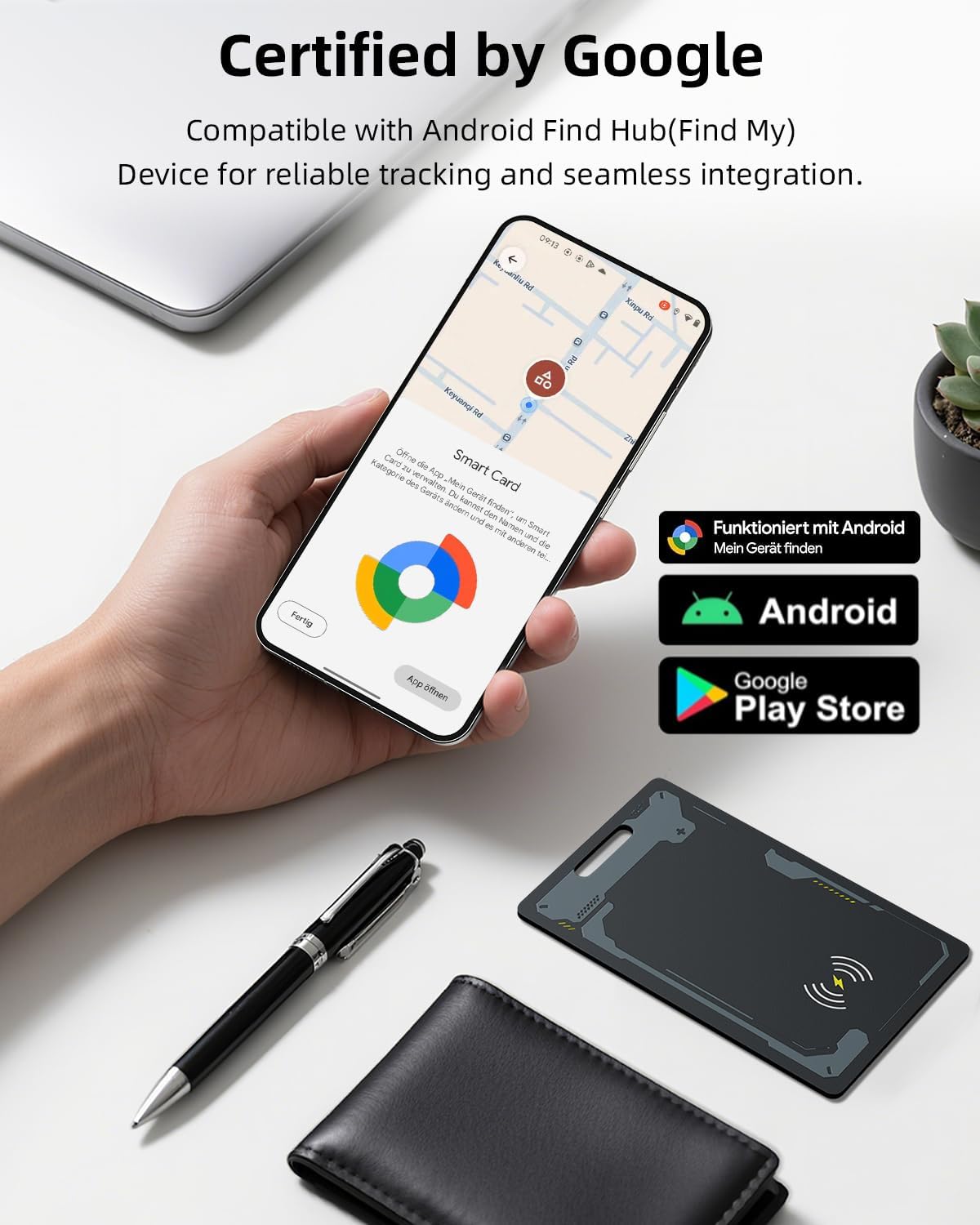 cooaoo wallet tracker card android, ip68 waterproof smart card luggage tracker compatible with google find hub (android only), rechargeable item locator finder, slim tracking card for wallet, black