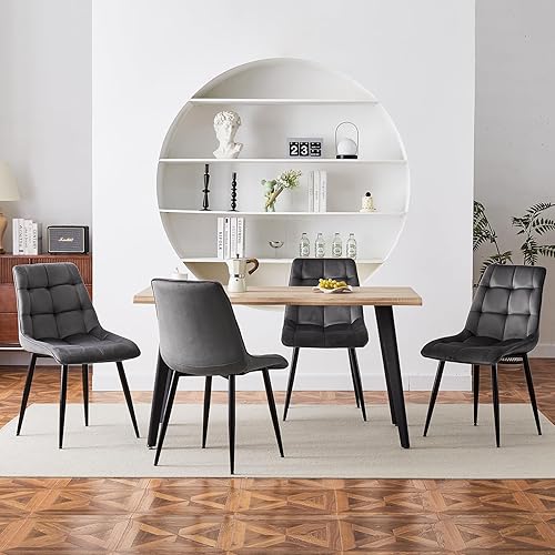 Miniatura 4 de TUKAILAi Juego de 2 sillas de comedor de terciopelo sin brazos, asiento tapizado suave y cómodo de mediados de siglo, sillas auxiliares modernas con