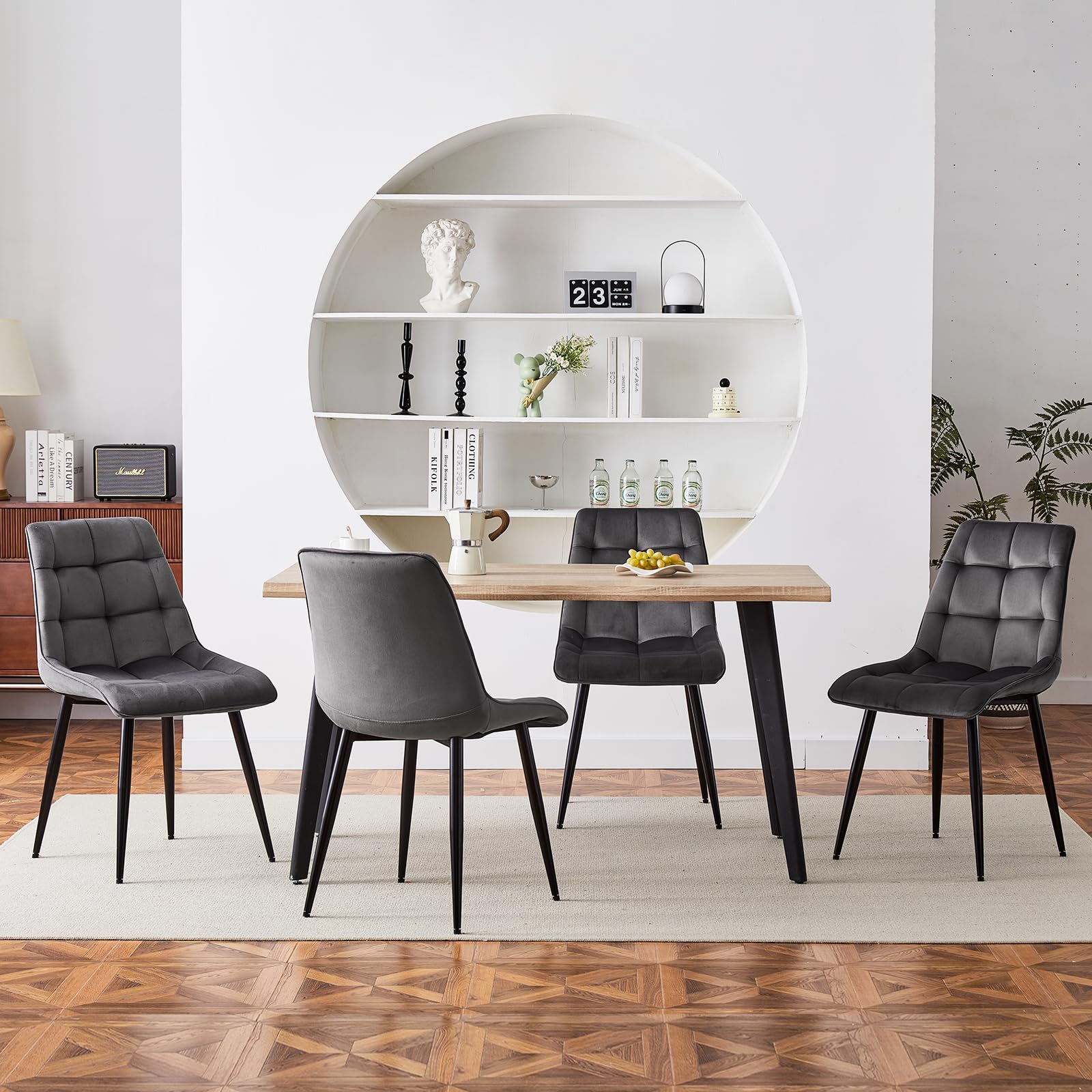 TUKAILAI Esszimmerstühle 6er Set aus Samt, Küchenstuhl Polsterstuhl Wohnzimmerstuhl mit Rückenlehne,Gepolsterter Sitz, Metallbeine, Design Stuhl für Küche Esszimmer, Dunkelgrau