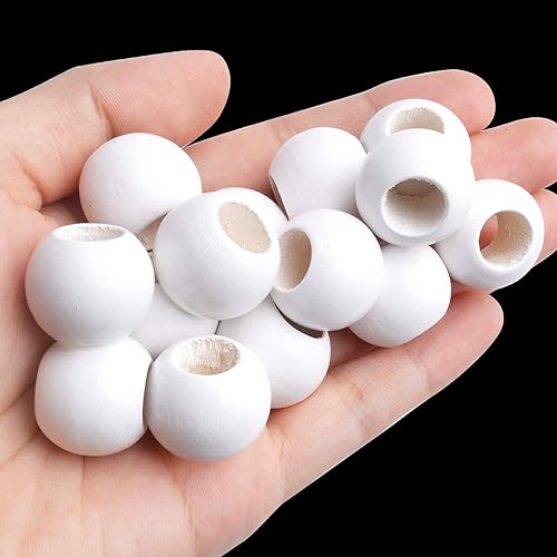 Miniatura 7 de Aylifu Cuentas de madera natural, 100 cuentas sueltas de madera redondas de 0.78 pulgadas (0.787 in) de agujero grande de 0.78 pulgadas y