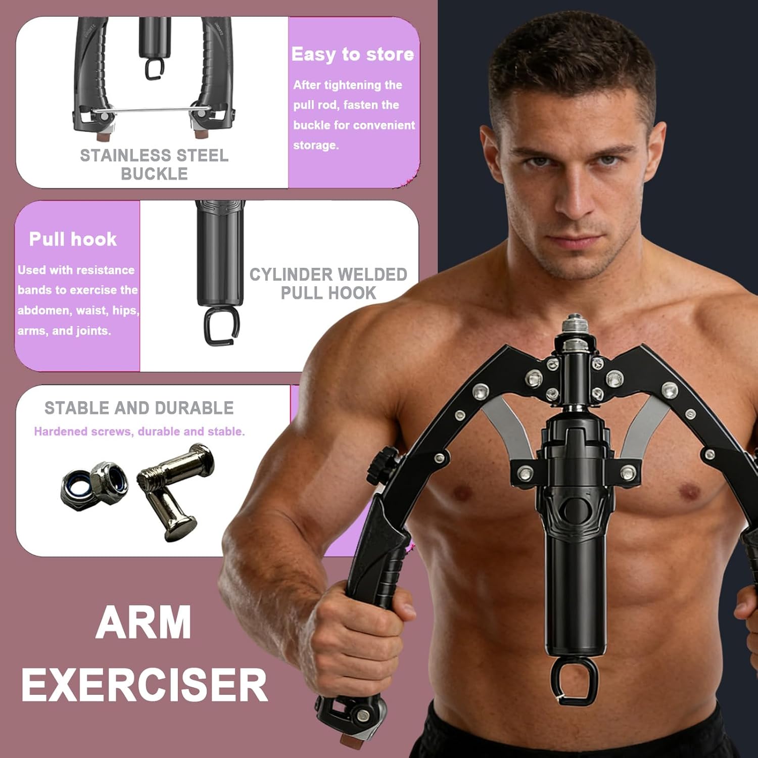 Adjustable Hydraulic Twister Arm Trainer,22-440 Lbs Power Chest Expander with Ab Roller Wheels,3-in-1 Upper Body Workout Equipment for Arm,Chest & Abdominal Strength Training