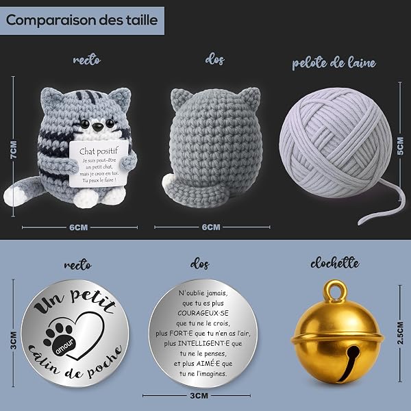Tixlux Chat Positif, Cadeau Chat Optimiste Faite Main avec Petit Câlin Porte-Bonheur, Cadeau Remonter Le Moral, Bon Rétablissement, Cadeaux pour Femme Anniversaire Pâques - 2