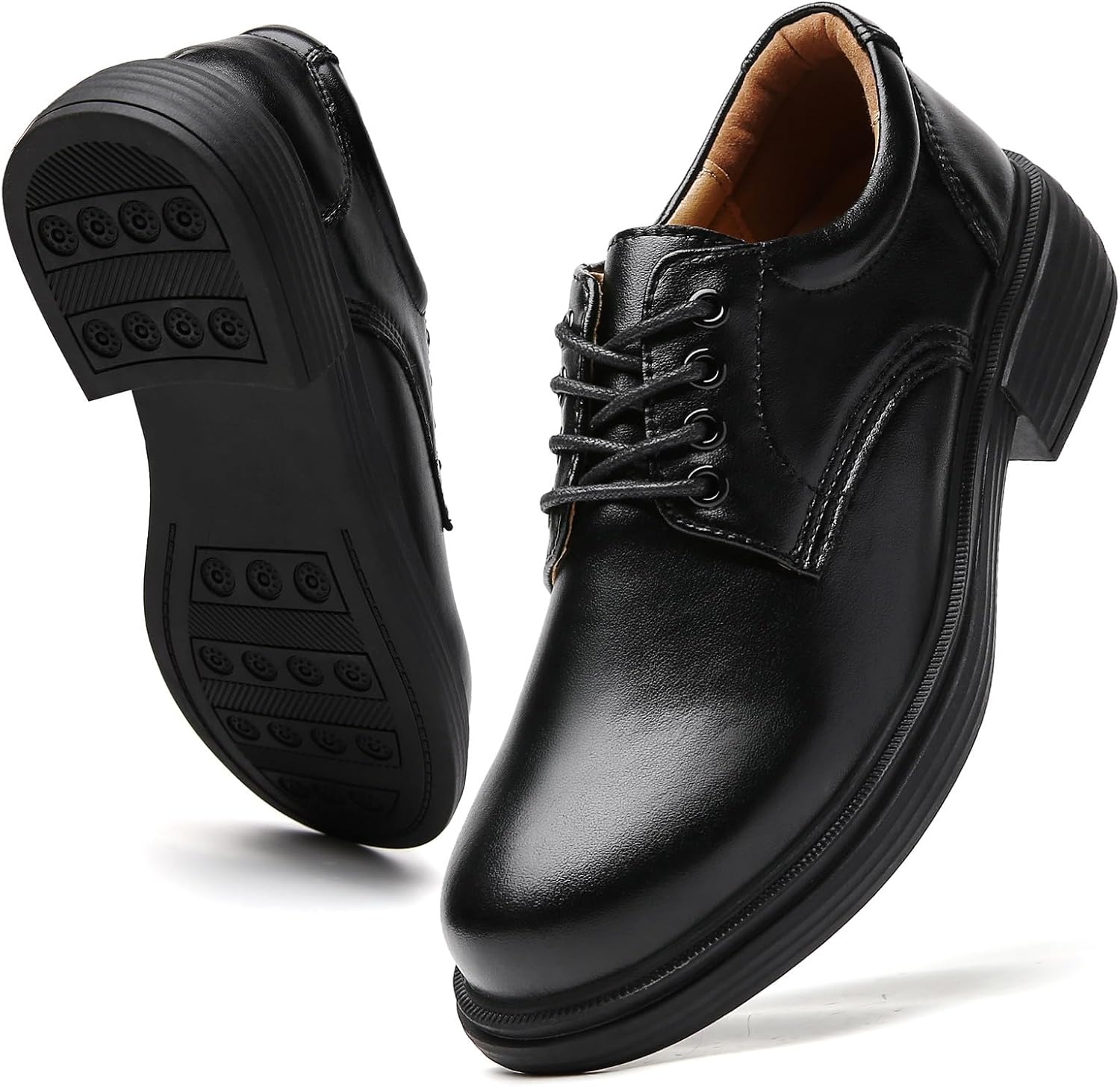 OKJ Oxford Shoes for Women, Black Womens Oxford Shoes Leather Platform Women's Oxfords Comfortable Dressy Slip On, Lace Up Loafers Casual Work Business Dress Office Oxfords Shoes - Image 6