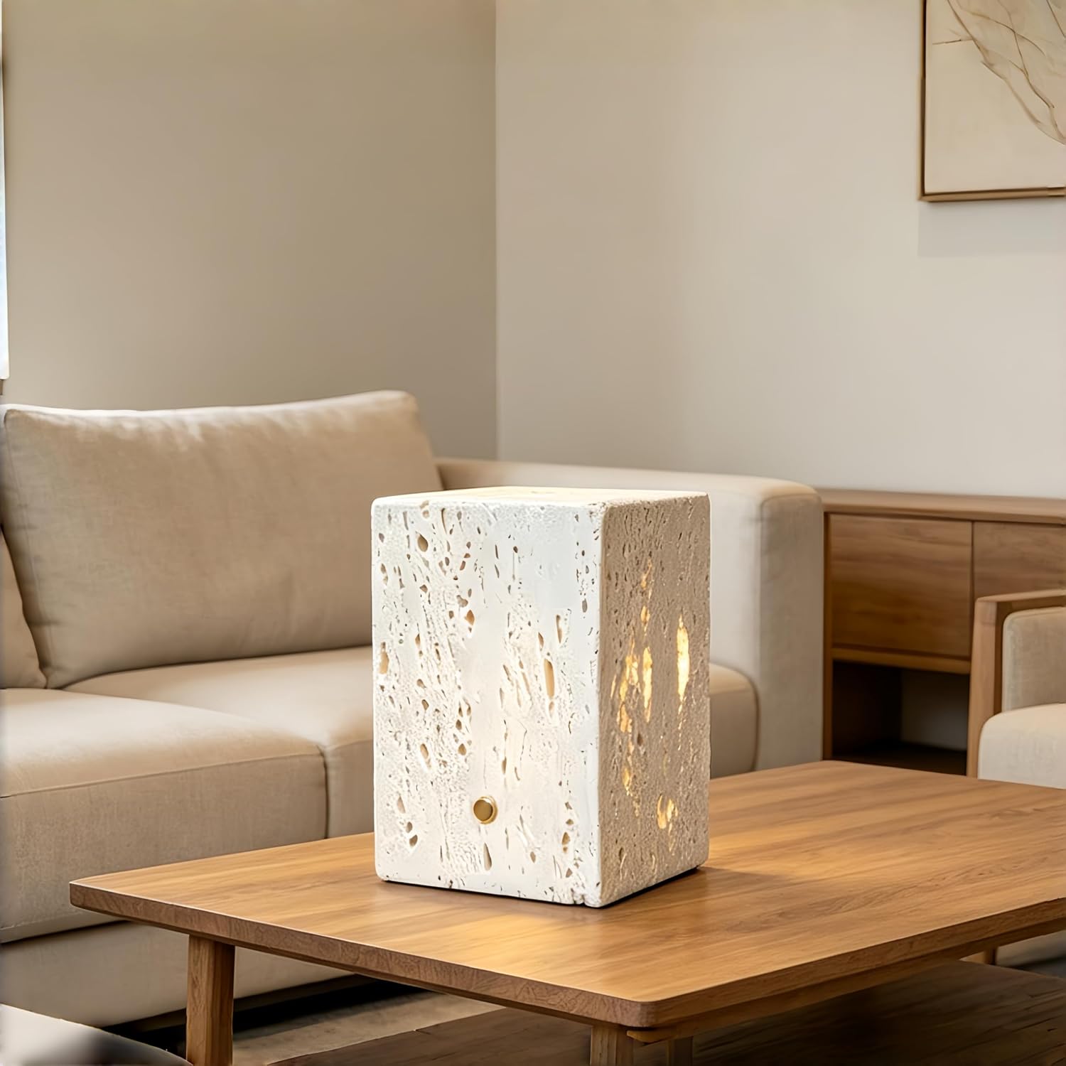 Marble Lamp Touch Light, Natural Travertine Stone Lamp, Rechargeable 3-Color Dimmable Bedside Night Light, Cordless Marble Table Lamp for Bedroom Living Room Bedside Decor (3x3x4in)