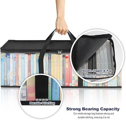 Miniatura 5 de CCidea Bolsas de almacenamiento DC (paquete de 2) bolsa organizadora de medios para DVDsCDdiscos de videojuegos, caja VHS, disco Blu Ray, bolsas de