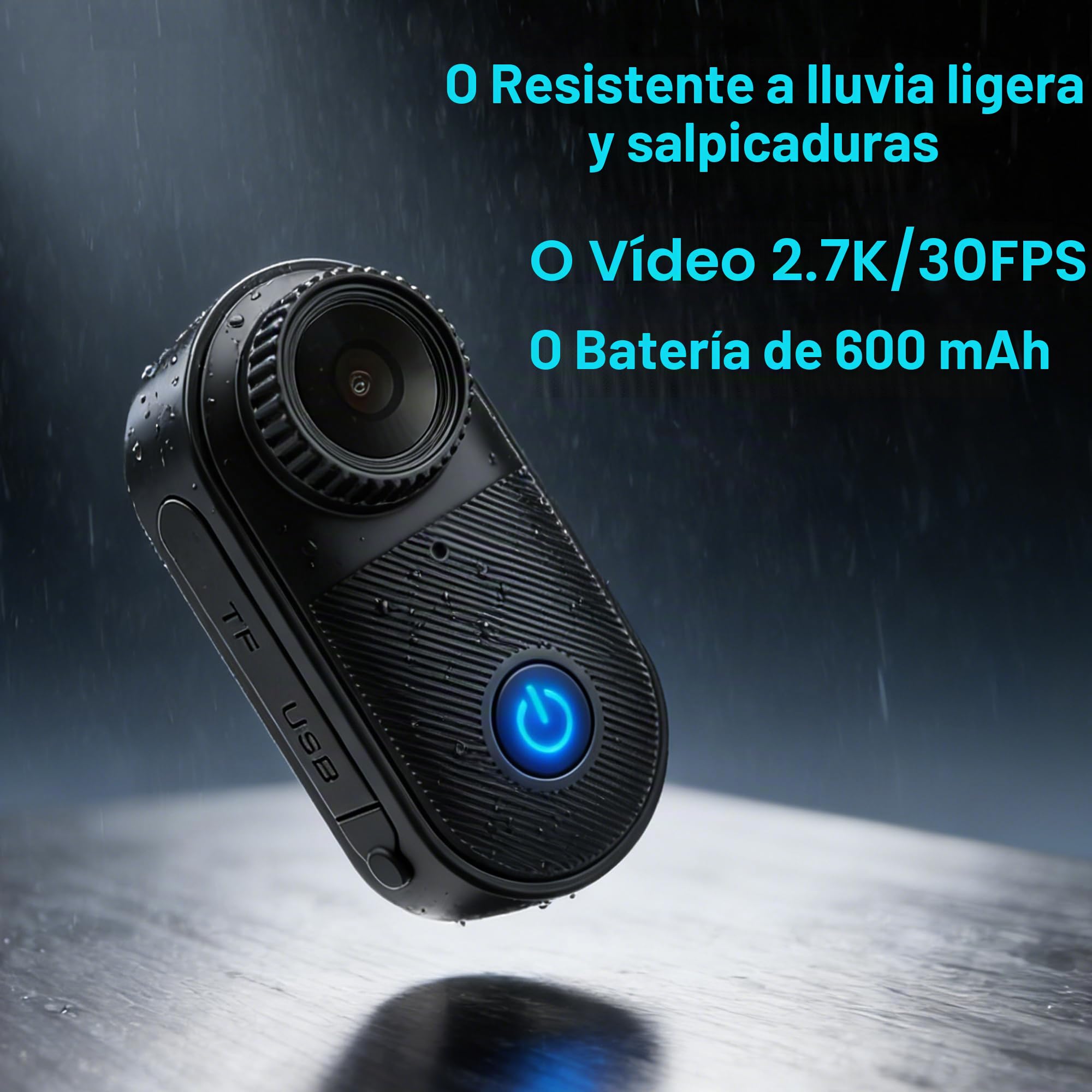 2.7K Mini Cámara Corporal – Impermeable 10M, Negro | Cámara para Moto con Tarjeta de 32GB, Peso 35g–Estuche Impermeable 10M Incluido para Deportes Acuáticos, Ciclismo y Vlogging.