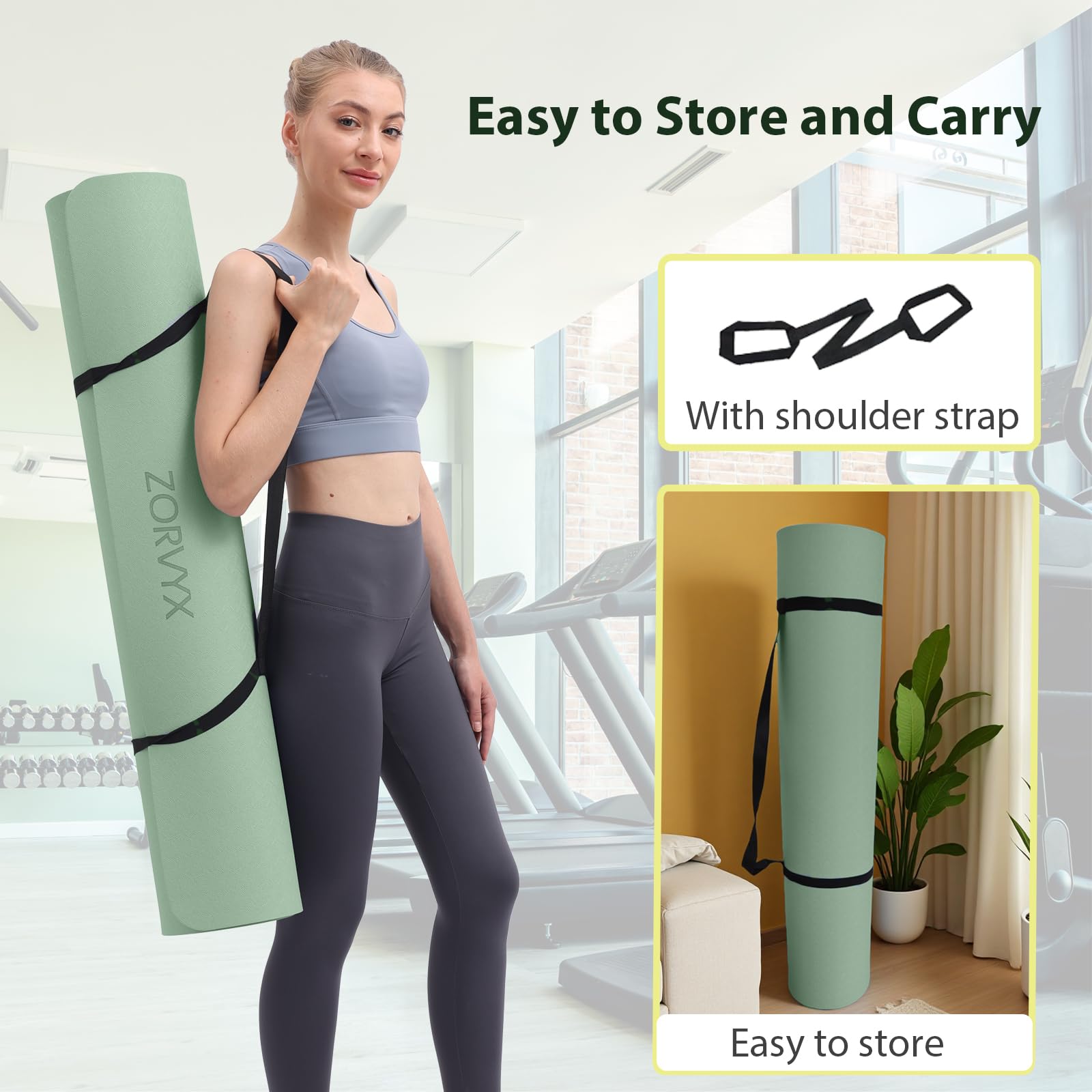 Tappetino Yoga Antiscivolo 200×100cm TPE 10mm Spesso Tappeto Palestra Grande, Tappetino per Ginnastica Fitness Pilates Esercizi a Casa e all'aperto