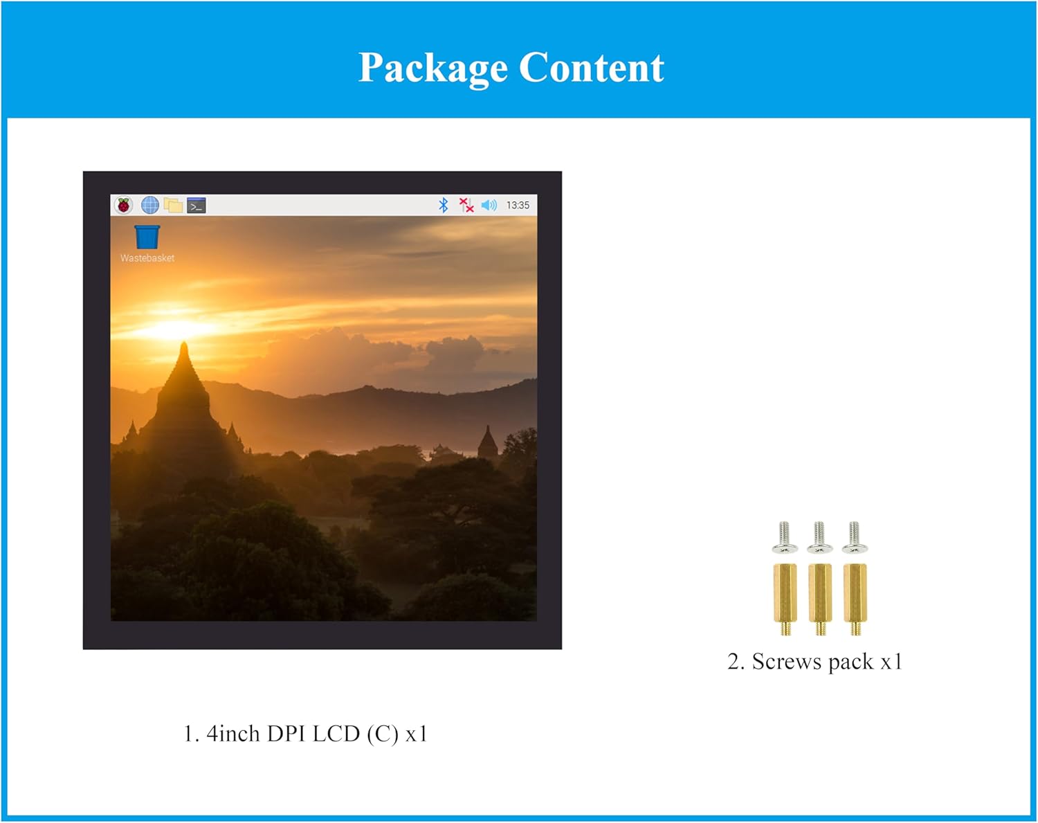 4inch DPI LCD Square Capacitive Touch Screen Compatible with Raspberry Pi 5/4B/3B+/3B/2B/Zero/Zero W/WH/Zero 2W, 720x720 Resolution, IPS Display, Toughened Glass Cover Low Power Solution