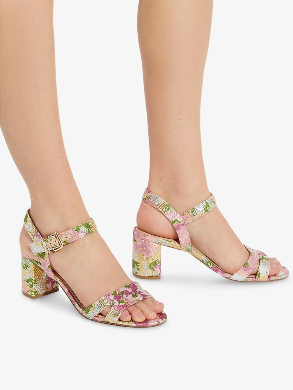 Floral Heels for Women Round Open Toe Chunky Block Heel Ankle Strap Heeled Sandals Summer Dressy Party Shoes Heels