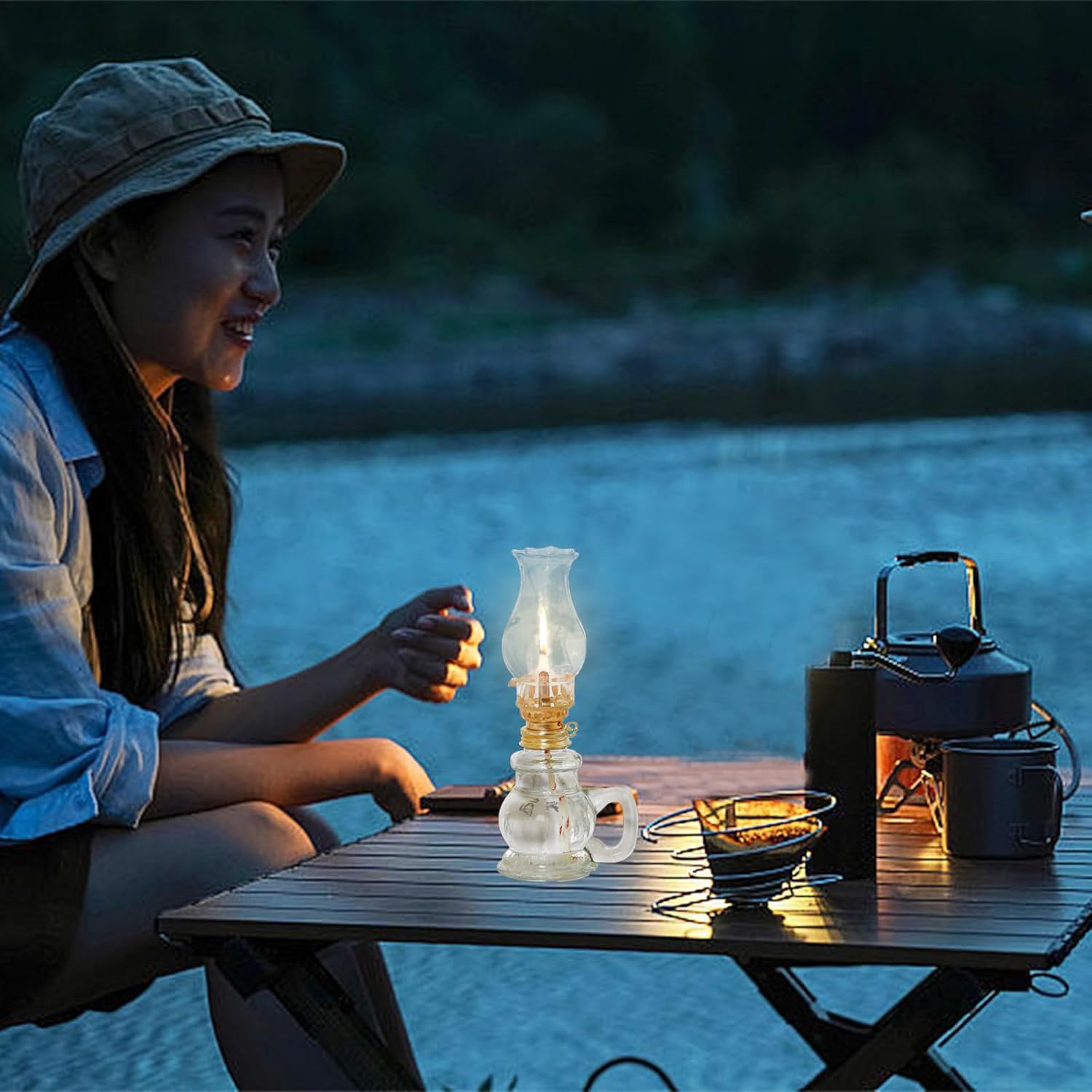 2PCS Chamber Oil Lamp Glass Kerosene Oil Lamps, Vintage Oil Lamps for Indoor, Home Lighting Hurricane Lamp Clear Kerosene Lamp Lantern, Oil Lantern for Tabletop Decor