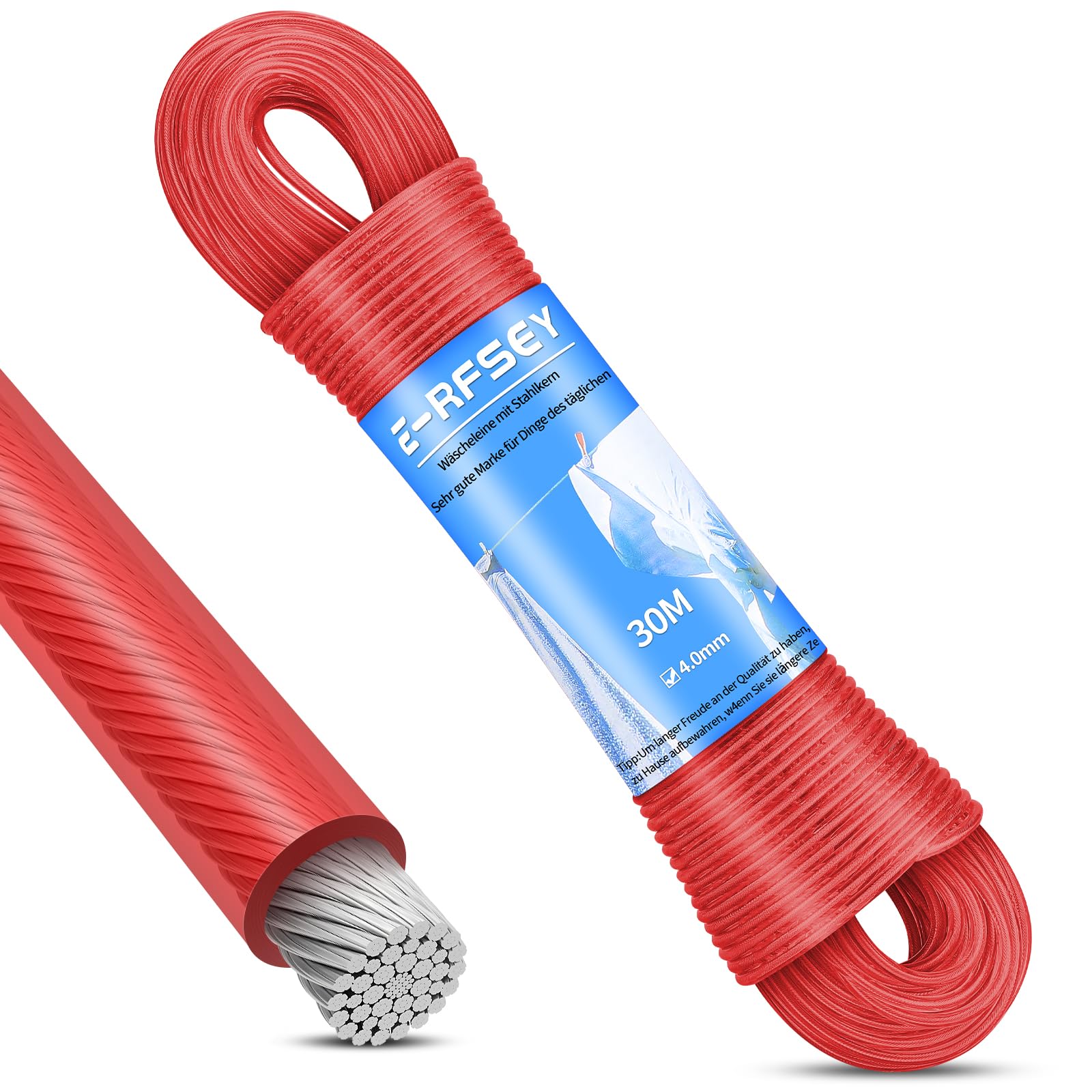 E-RFSEY Extra Strong 100ft Washing Line, Outdoor Washing Line, Waterproof and Rustproof, Extremely High Load Capacity