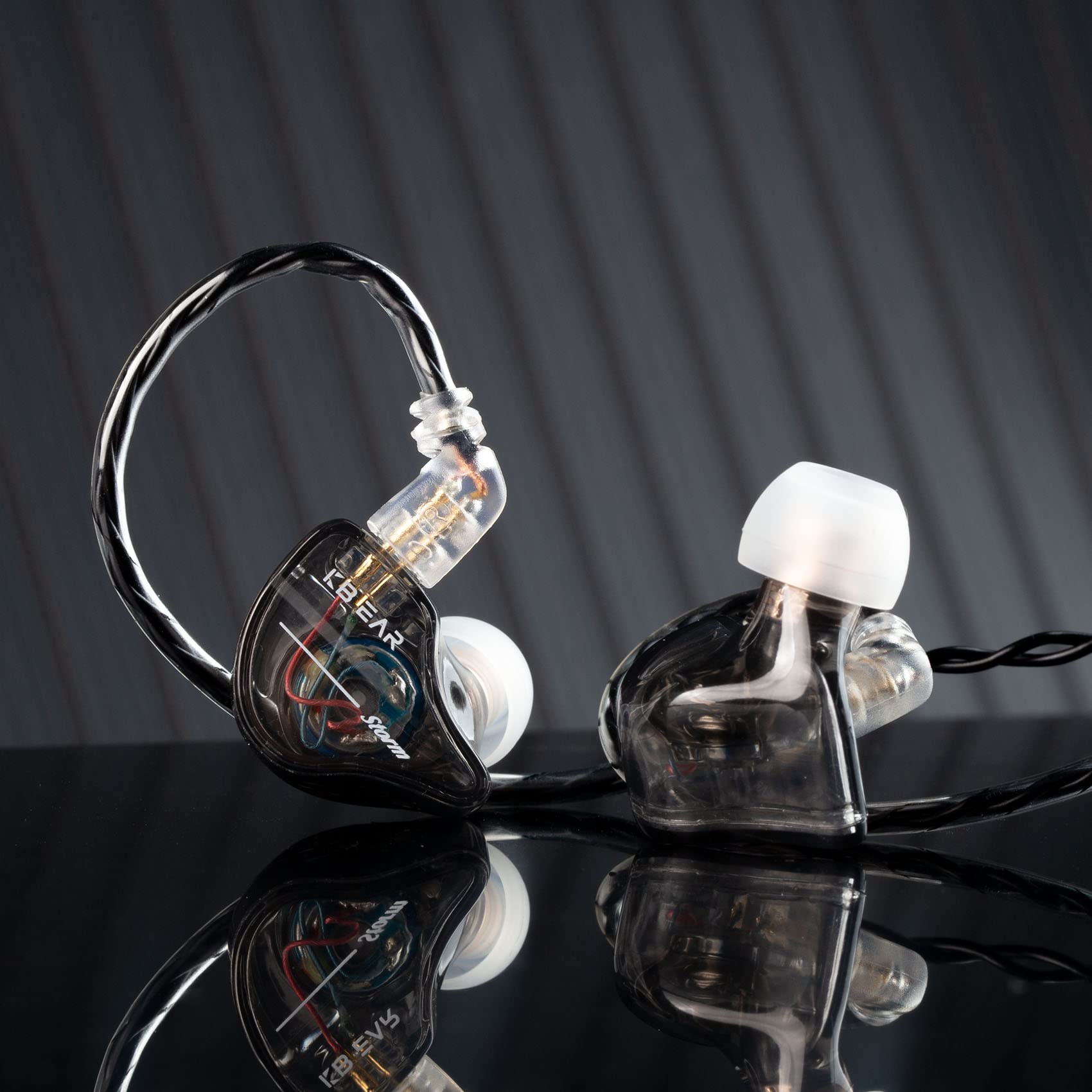 Yinyoo KBEAR Storm Earphones Słuchawki z 1DD, Kbear Wired in Ear Earbuds HiFi Deep Bass Clear Sound Over Ear Headset with Detachable Cable for Musicians Singer (Transparent black, No mic)