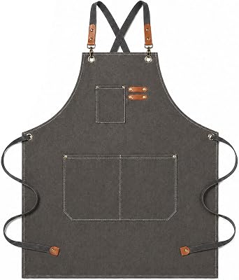 BBQ Apron for Men Women Cross Back Apron with Pockets Adjustable Cooking Chef Apron for Kitchen Barista Barber Gardening