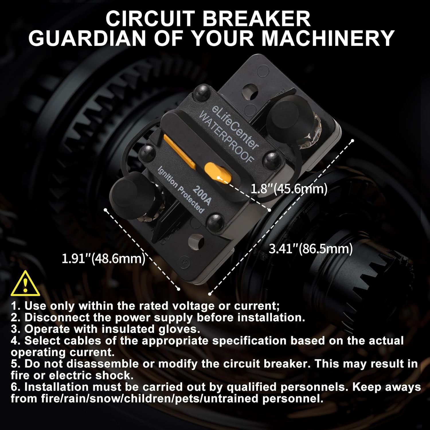 IP67 Waterproof 200 Amp Circuit Breaker Box 12-48V DC for Trolling Motor Marine Boat ATV Vehicles Stereo Audio Solar Battery System with Manual Reset Inline Fuse